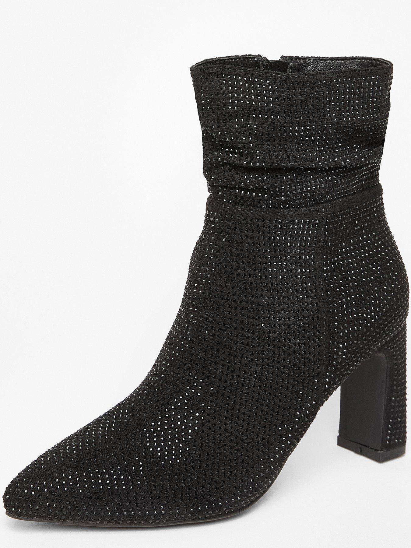 Image 4 of 5 of Quiz Black Diamante Heeled Boot