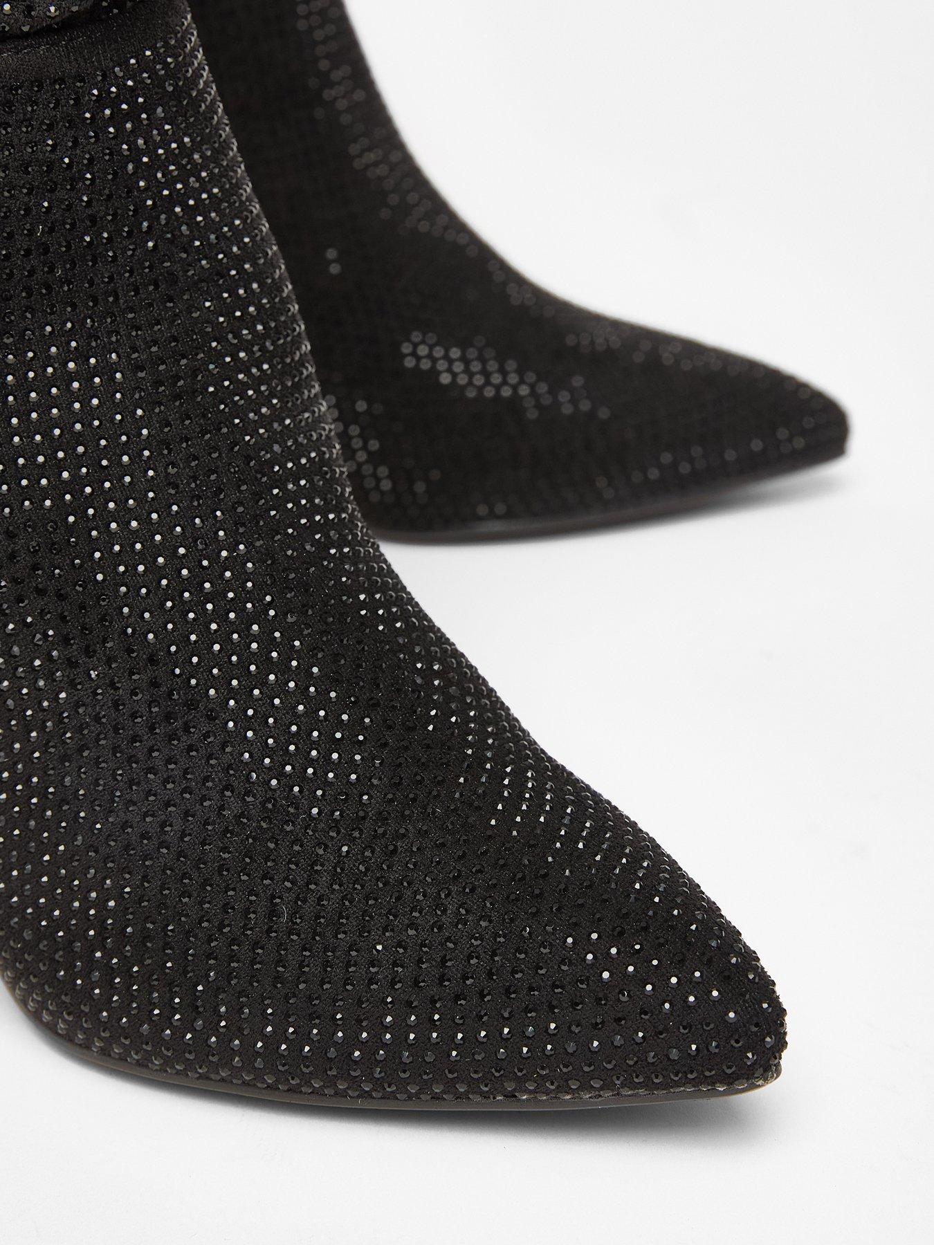 Image 5 of 5 of Quiz Black Diamante Heeled Boot