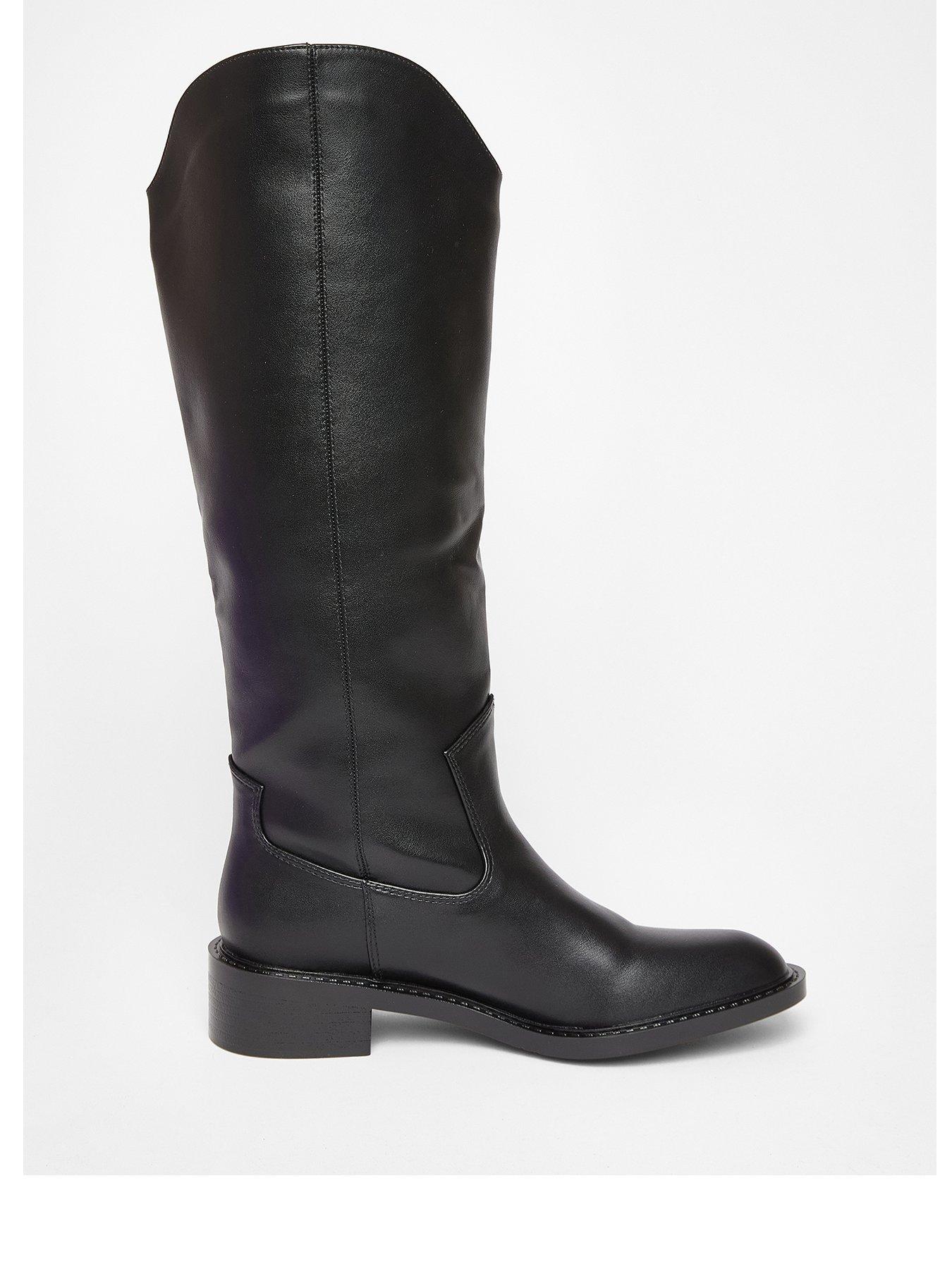 Image 1 of 5 of Quiz Black Faux Leather Riding Boots