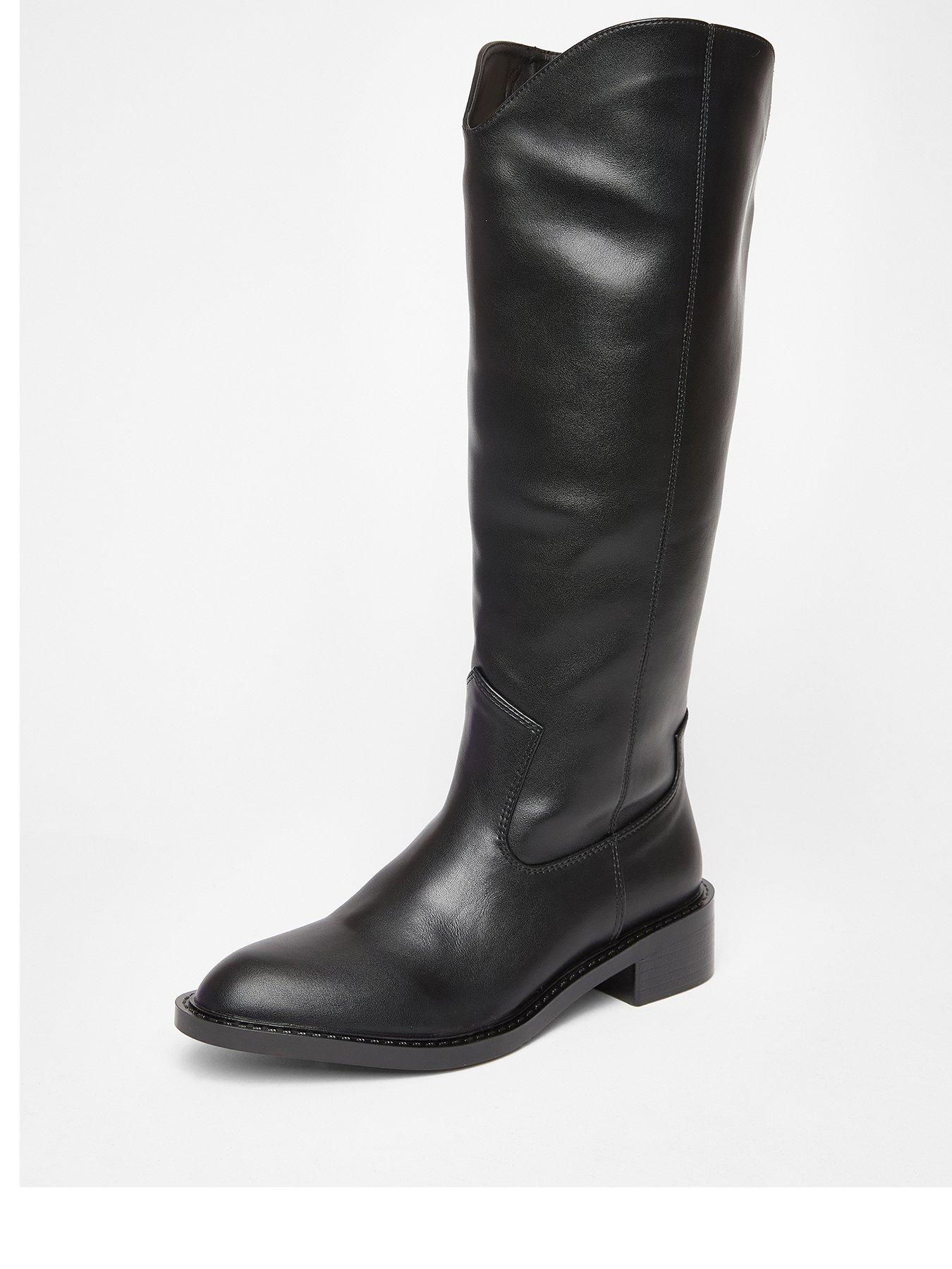 Image 2 of 5 of Quiz Black Faux Leather Riding Boots