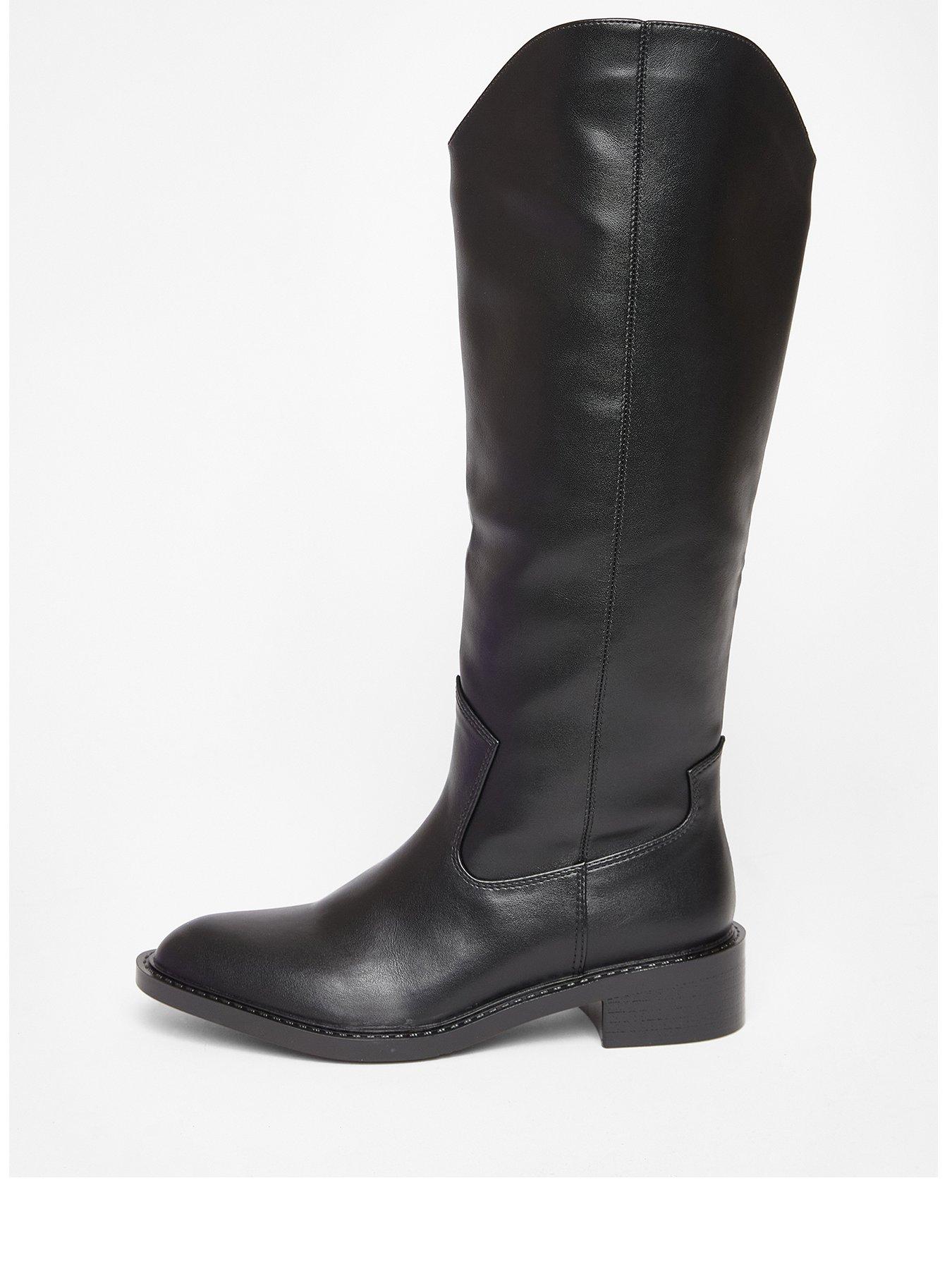 Image 3 of 5 of Quiz Black Faux Leather Riding Boots