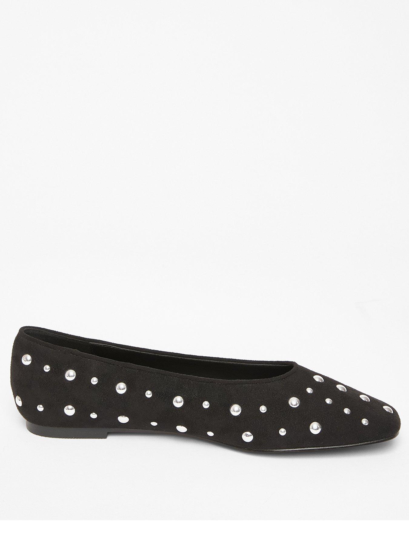 Image 1 of 5 of Quiz Black Faux Suede Diamante Pumps