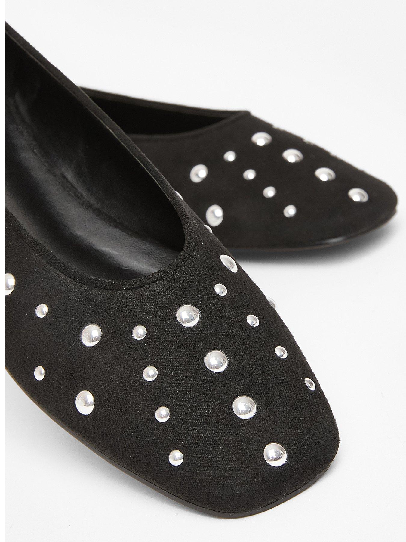 Image 5 of 5 of Quiz Black Faux Suede Diamante Pumps