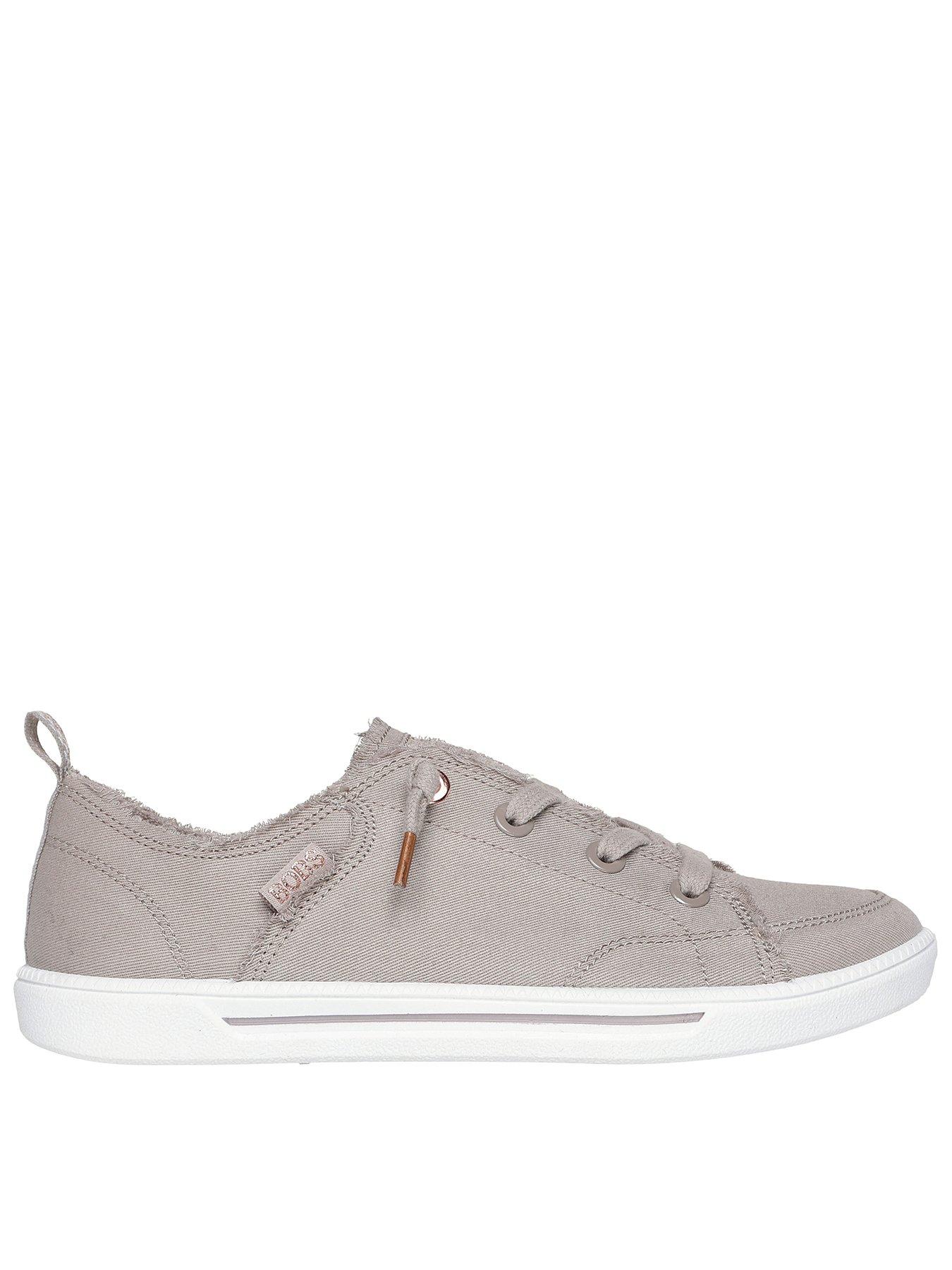 Image 1 of 5 of Skechers Bobs B Cute 2.0 Frayed Canvas Faux Lace Slip On Trainer - Taupe