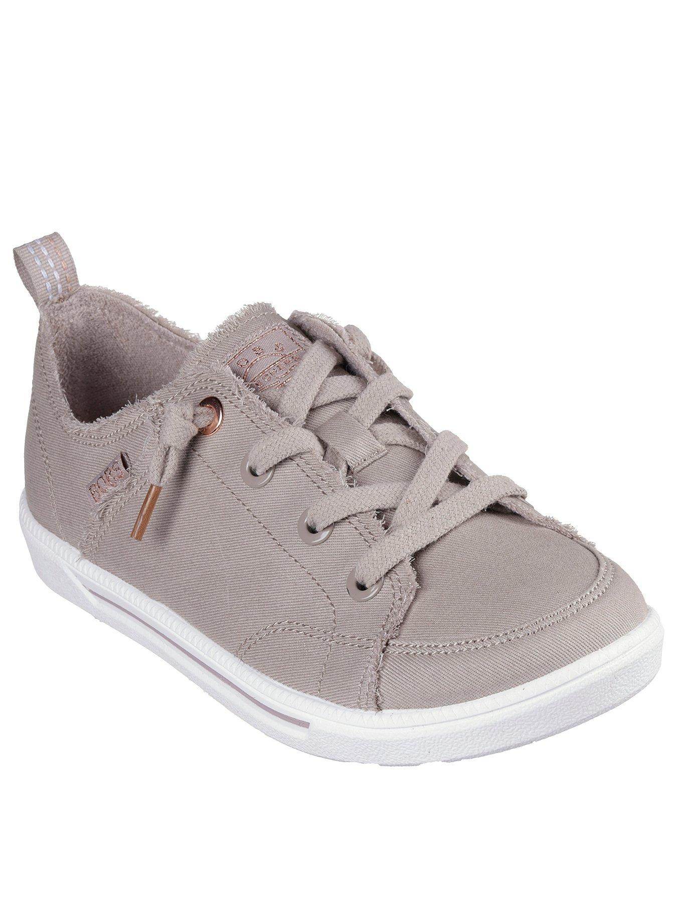 Image 2 of 5 of Skechers Bobs B Cute 2.0 Frayed Canvas Faux Lace Slip On Trainer - Taupe