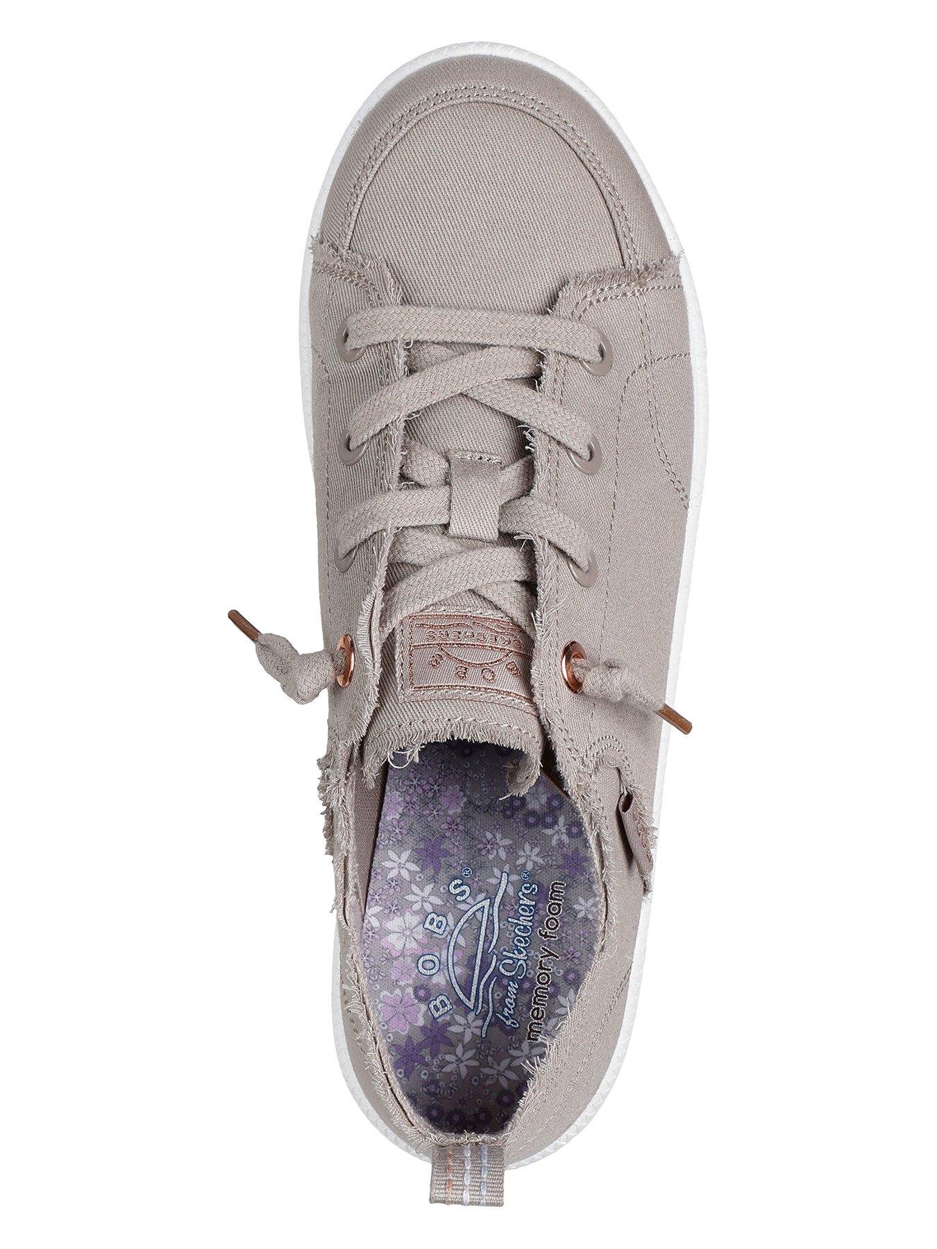 Image 3 of 5 of Skechers Bobs B Cute 2.0 Frayed Canvas Faux Lace Slip On Trainer - Taupe
