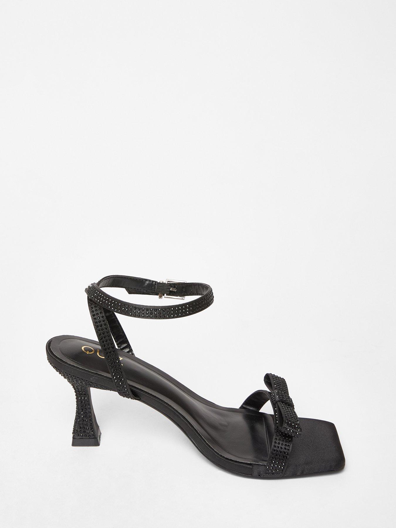 Image 5 of 5 of Quiz Black Diamante Bow Front Heels