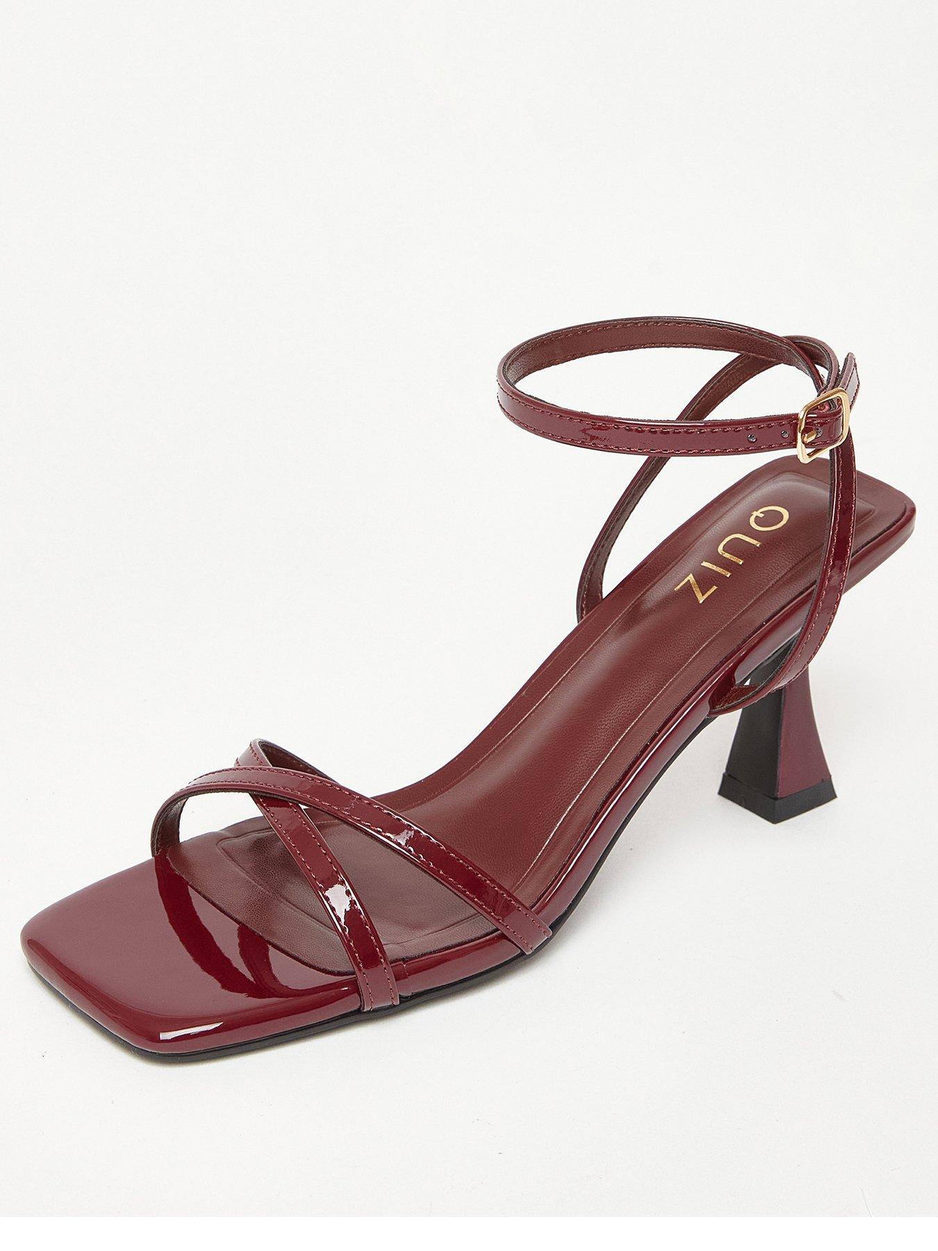 Image 2 of 5 of Quiz Dark Red Cross Strap Flared Heels