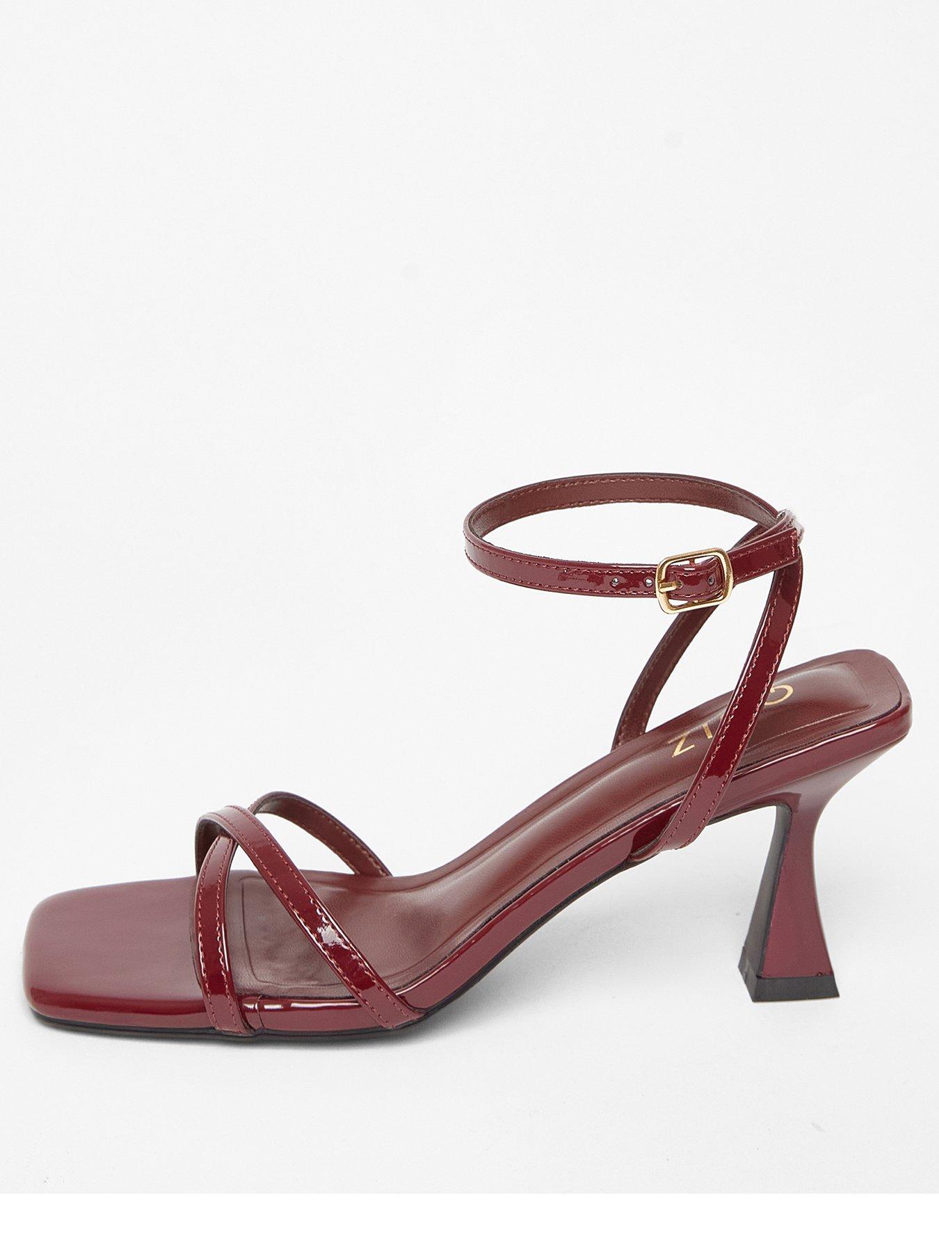 Image 3 of 5 of Quiz Dark Red Cross Strap Flared Heels
