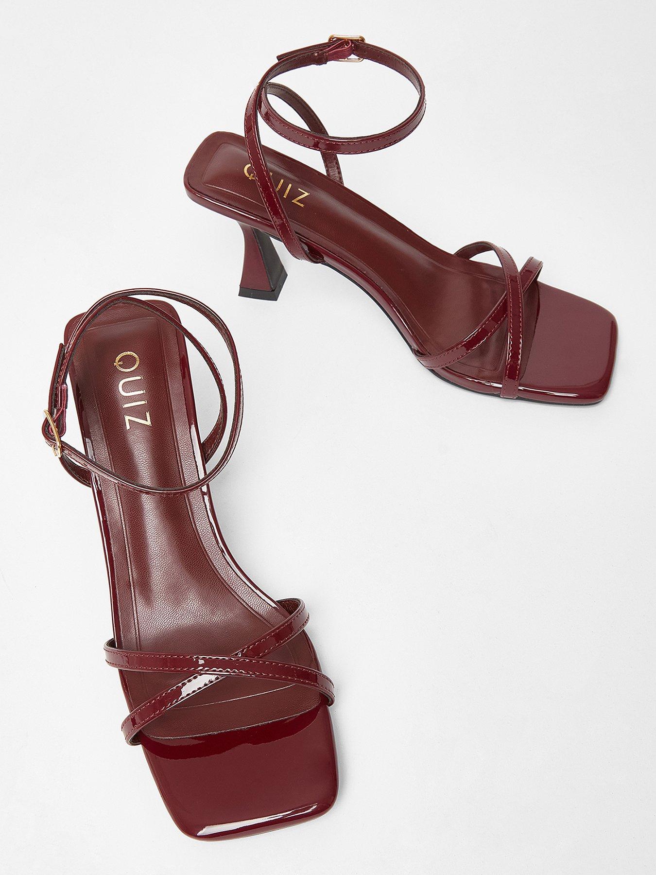 Image 4 of 5 of Quiz Dark Red Cross Strap Flared Heels