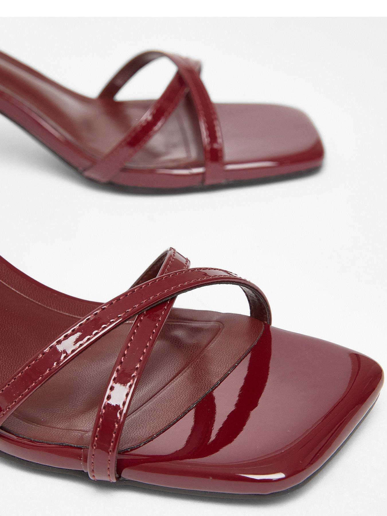 Image 5 of 5 of Quiz Dark Red Cross Strap Flared Heels