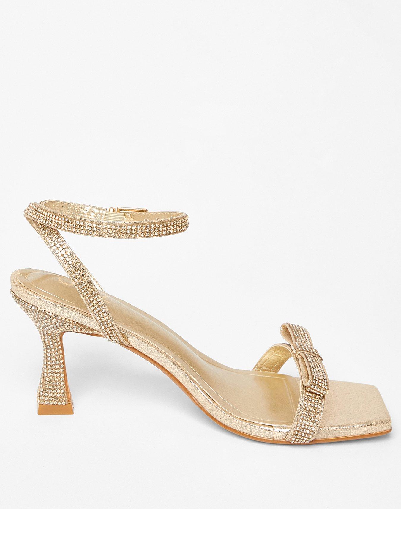 undefined Gold Diamante Bow Front Heels