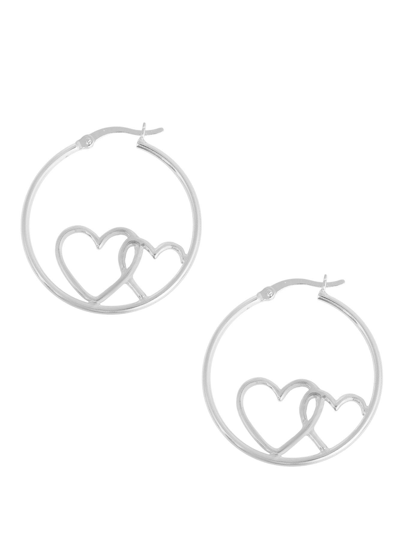 undefined Sterling Silver Heart Outline Creole Hoops