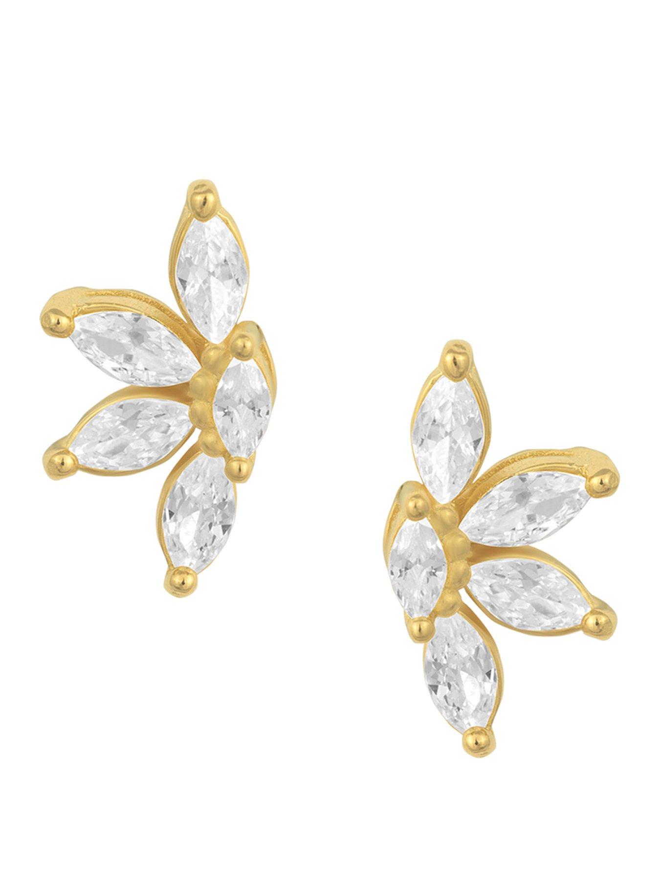 undefined Gold Plated Sterling Silver CZ Half Flower Studs