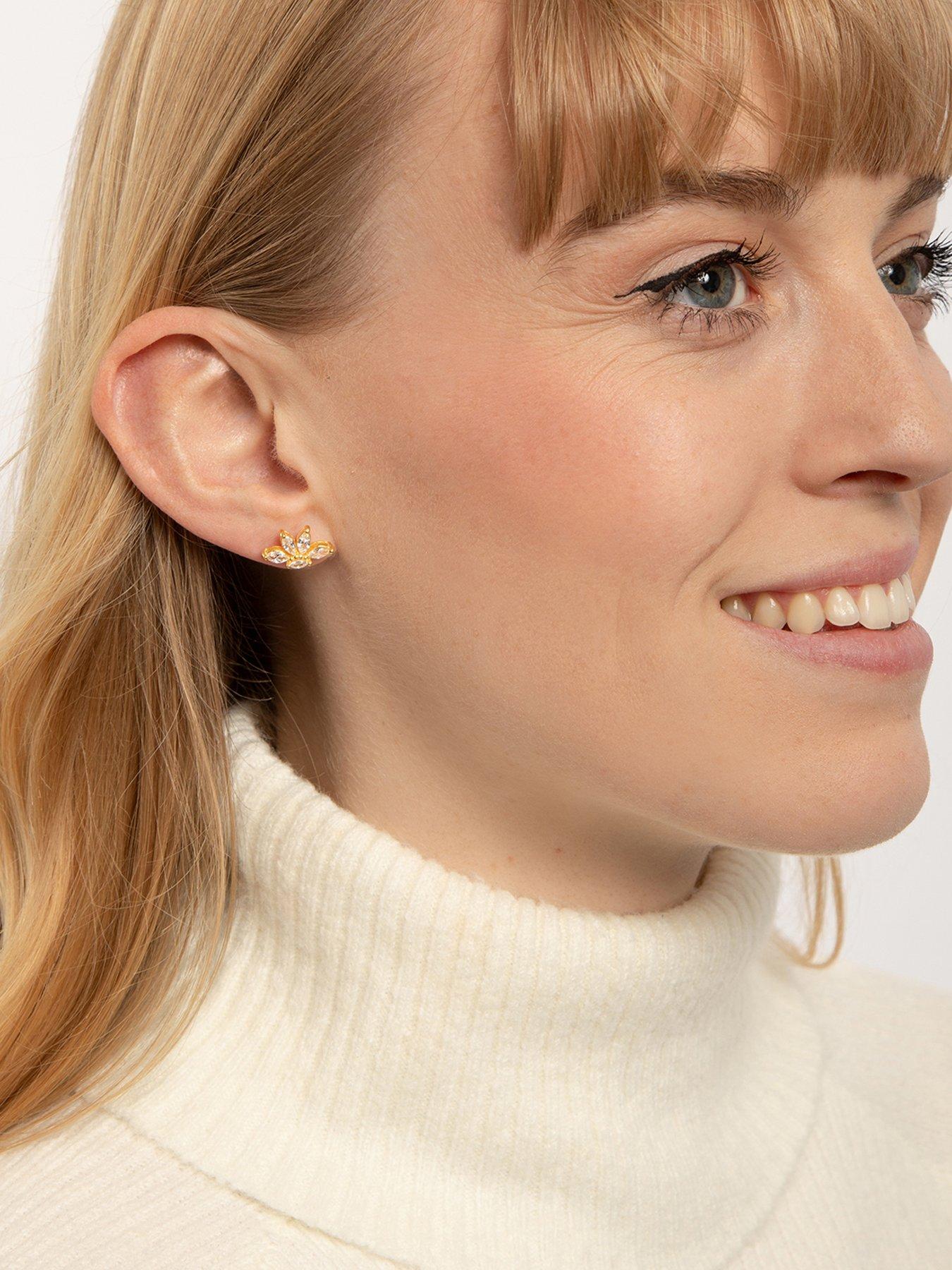 Image 2 of 5 of The Love Collection Gold Plated Sterling Silver CZ Half Flower Studs
