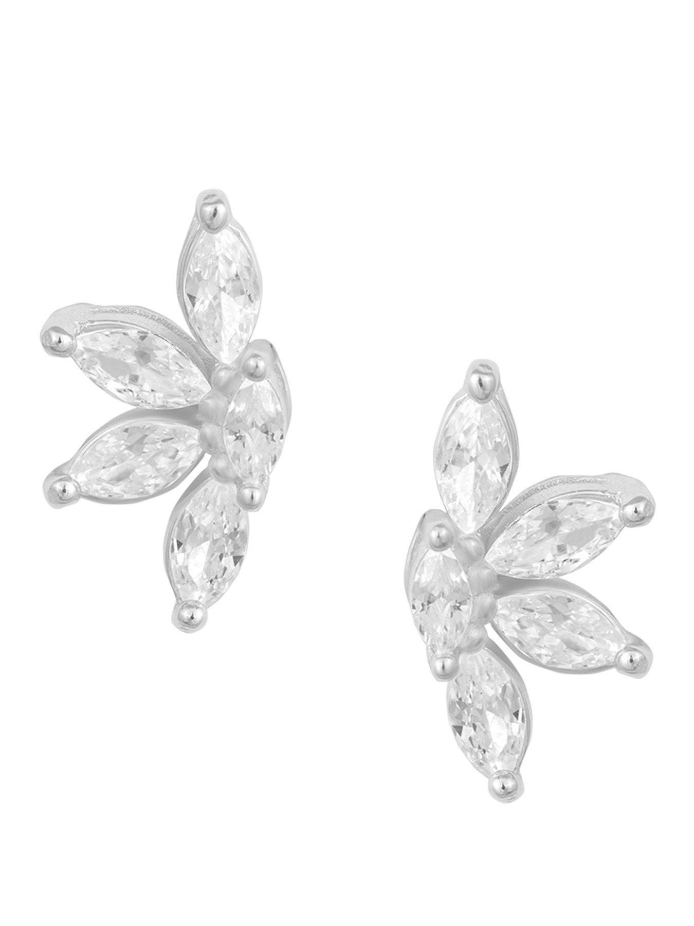 undefined Sterling Silver CZ Half Flower Studs