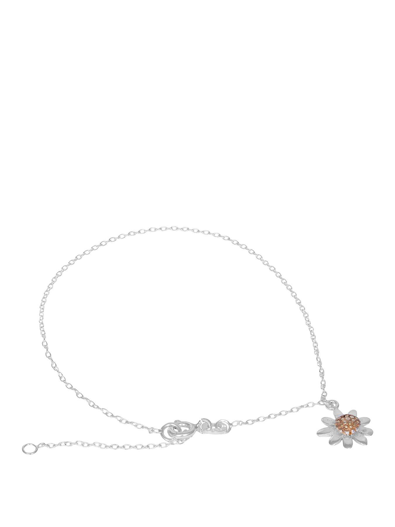 Image 1 of 3 of The Love Collection Extendable Sterling Silver Bracelet with Sunflower Charm