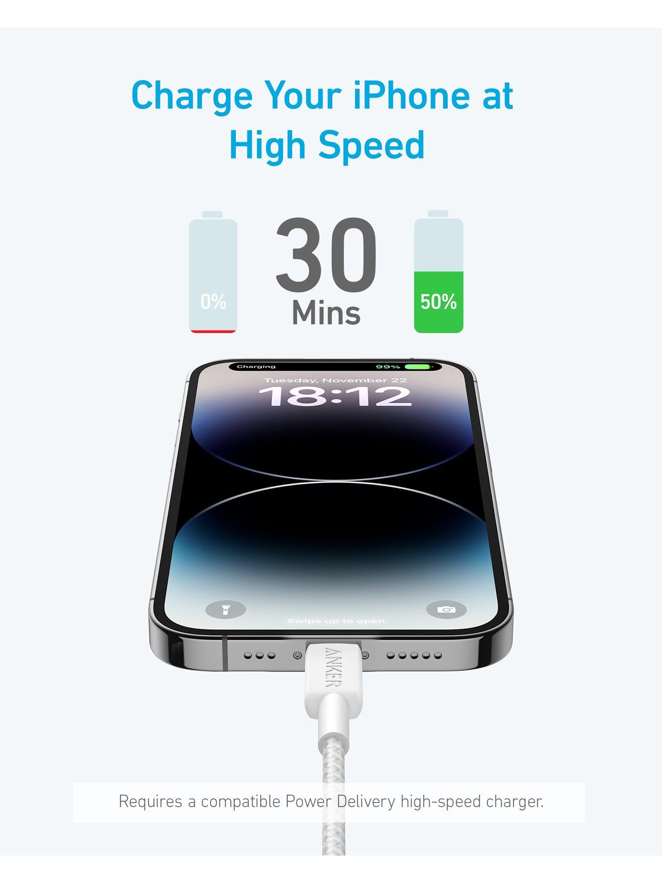  image of anker-322-usb-c-to-lightning-cable-6ft-braided-white