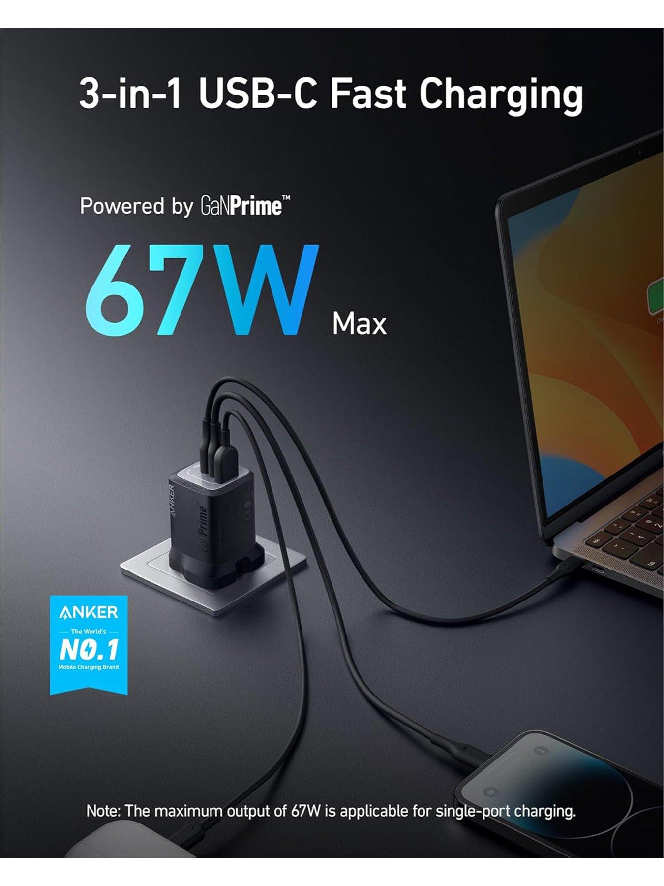 Image 2 of 6 of Anker Anker Prime 67W GaN Wall Charger (3 Ports), Black