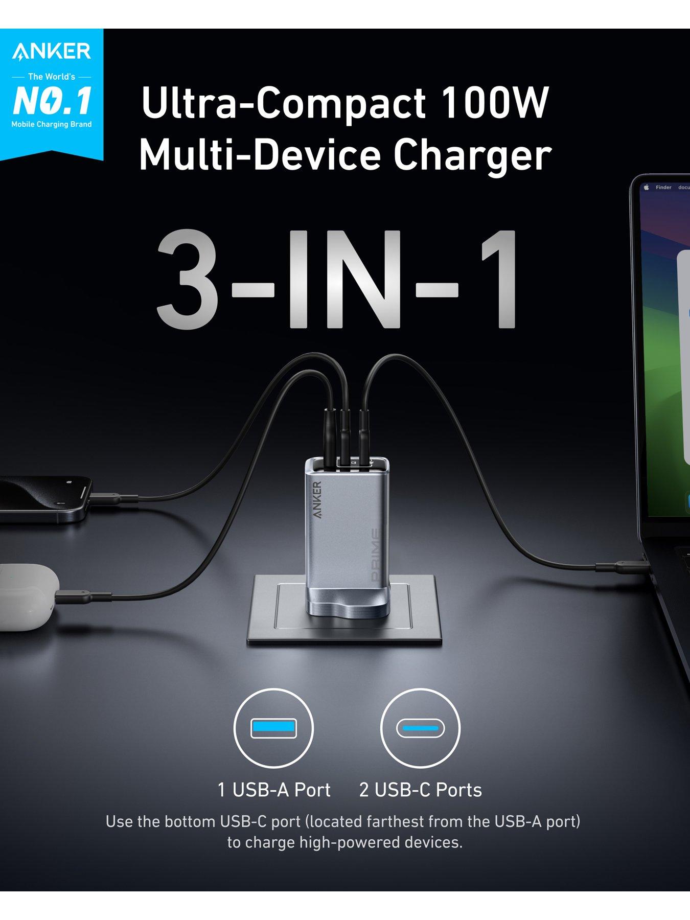 Image 2 of 6 of Anker Prime Charger (100W, 3 Ports, GaNPrime), Silver