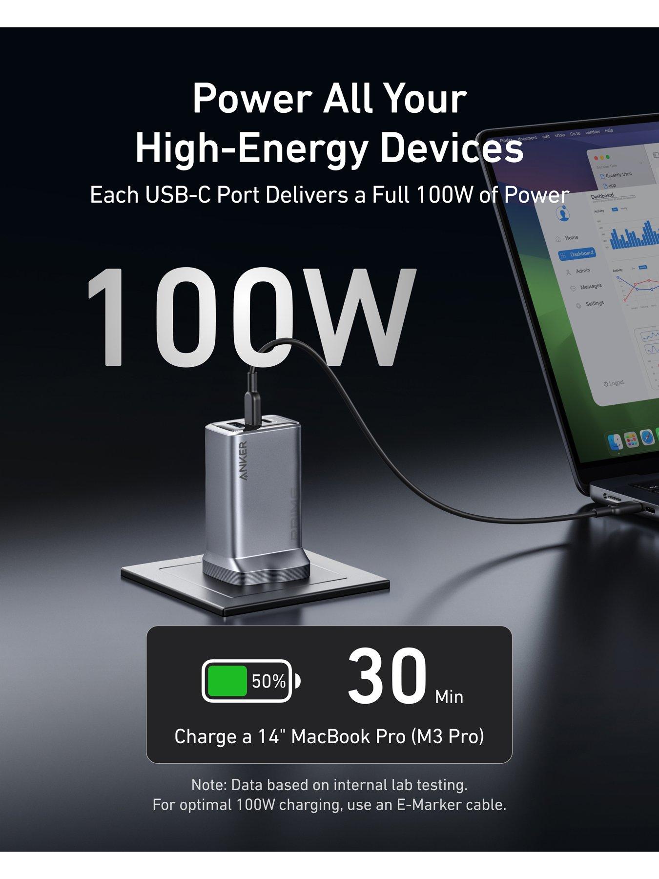 Image 3 of 6 of Anker Prime Charger (100W, 3 Ports, GaNPrime), Silver