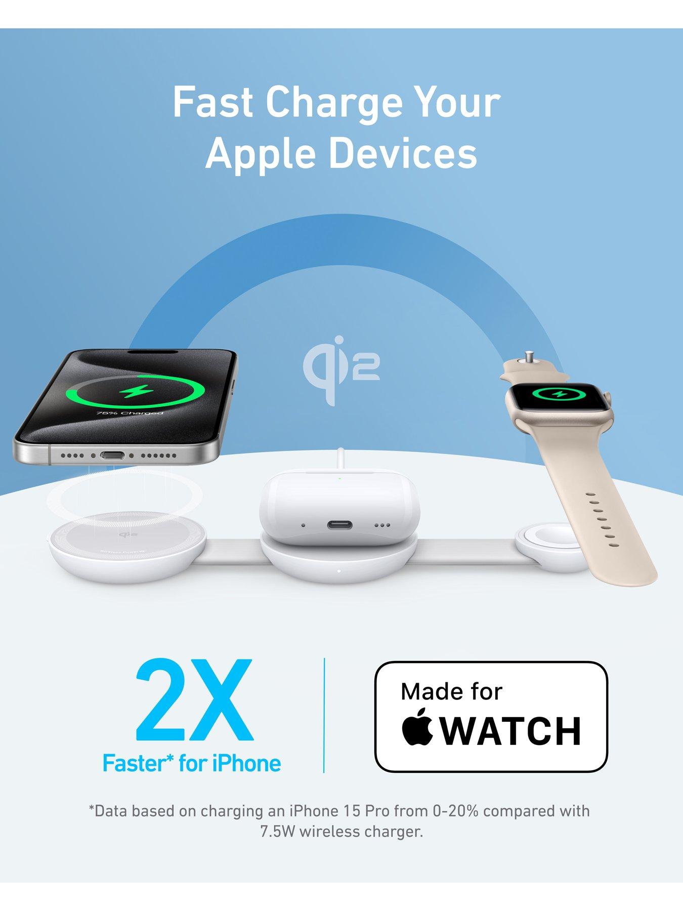 Image 3 of 6 of Anker Qi2 15W Foldable 3-In-1 Wireless Charging Pad, White
