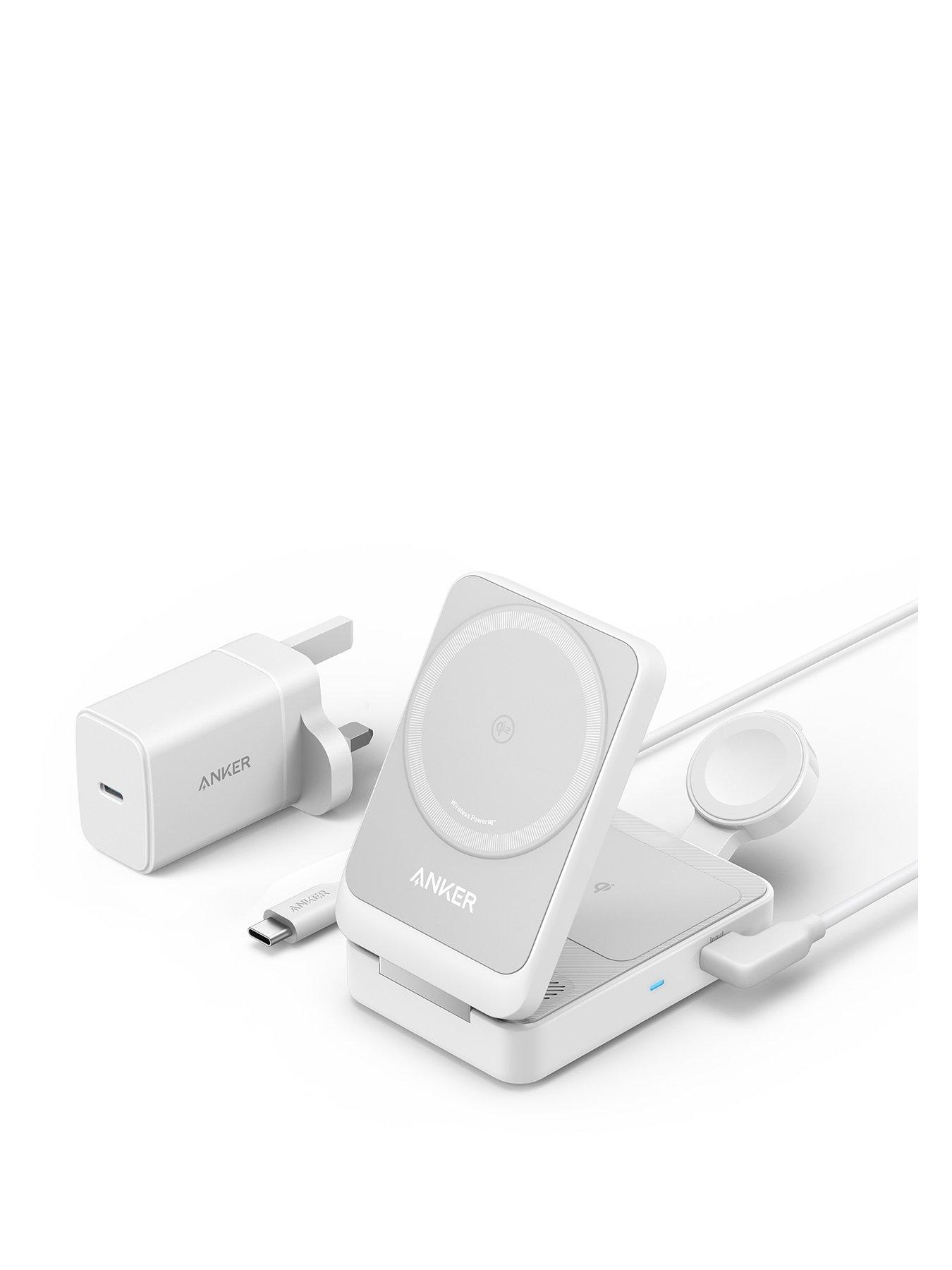 Anker MagGo Wireless Charging Station (15W, Foldable 3-in-1) White