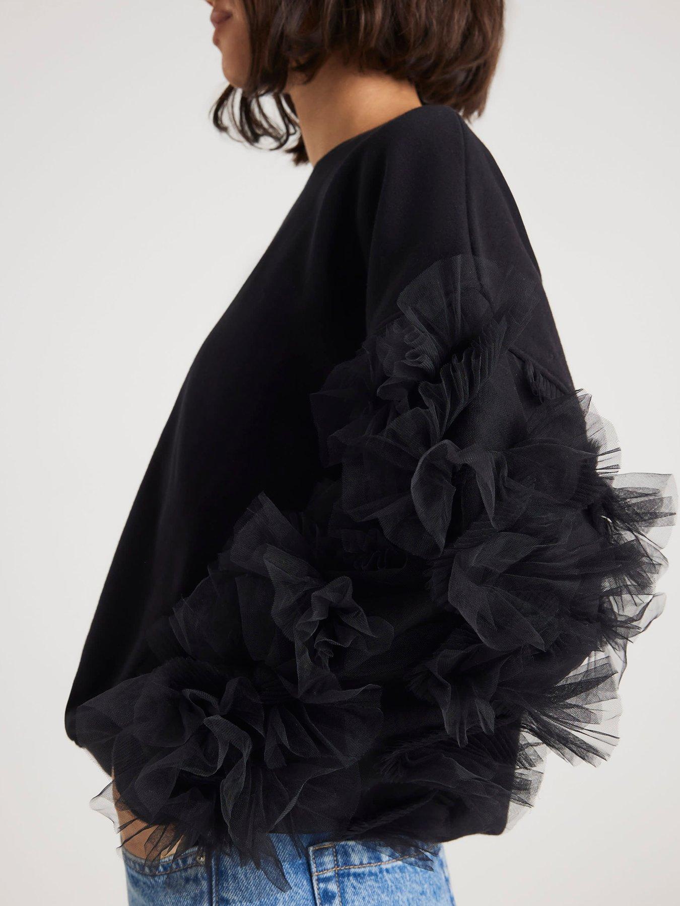  image of river-island-long-sleeve-ruffle-sleeve-sweatshirt-black