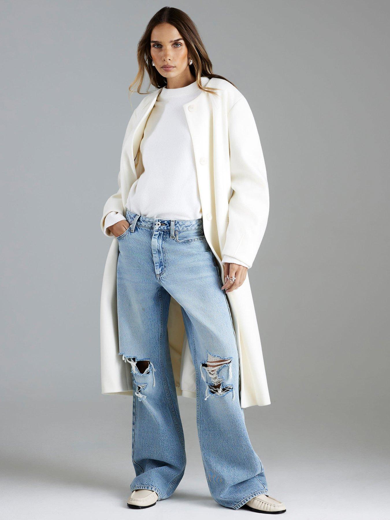 River Island Sculpted Midaxi Belted Coat - Cream