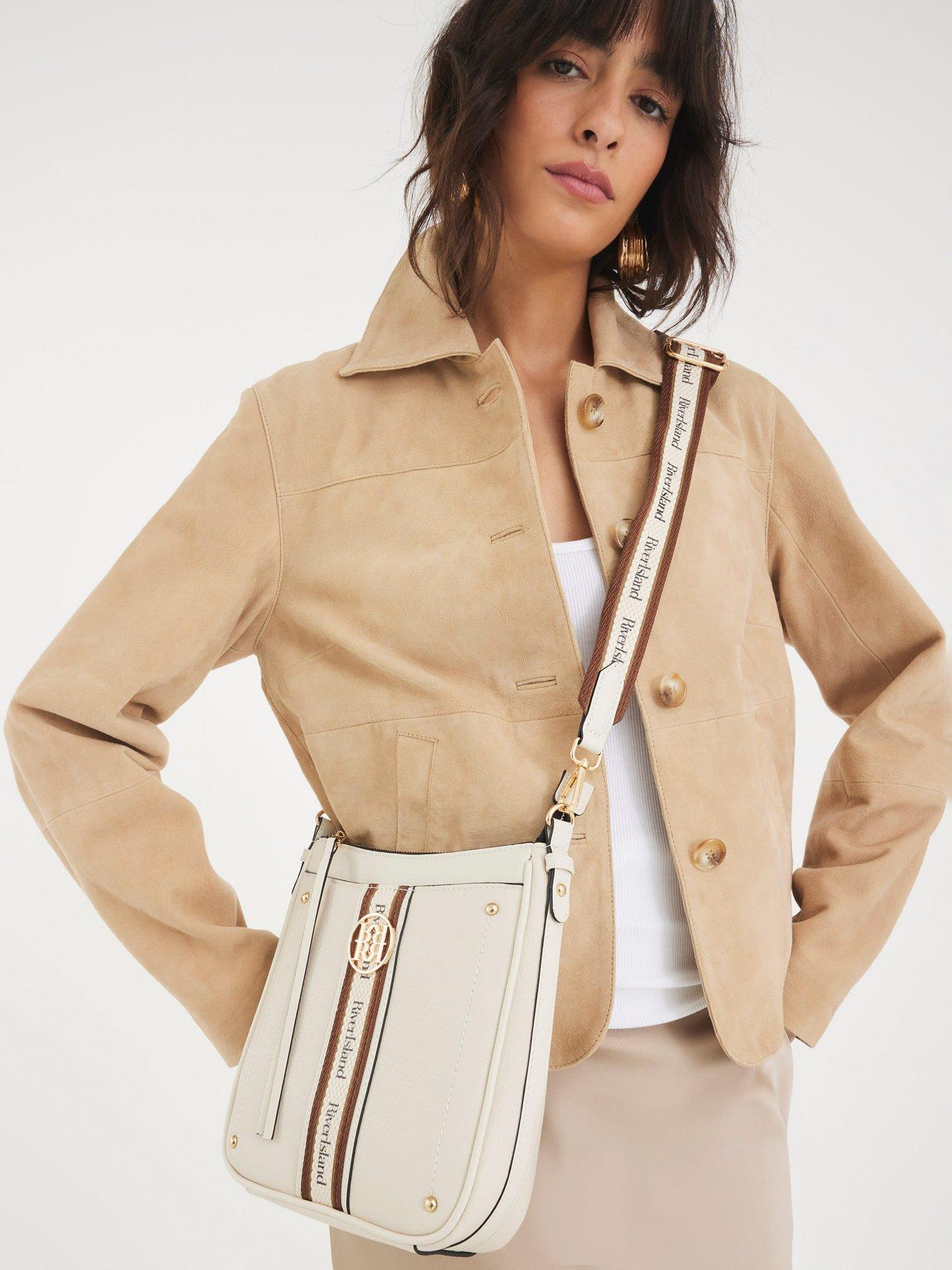Image 1 of 6 of River Island Webbing Pocket Messenger Bag - Cream