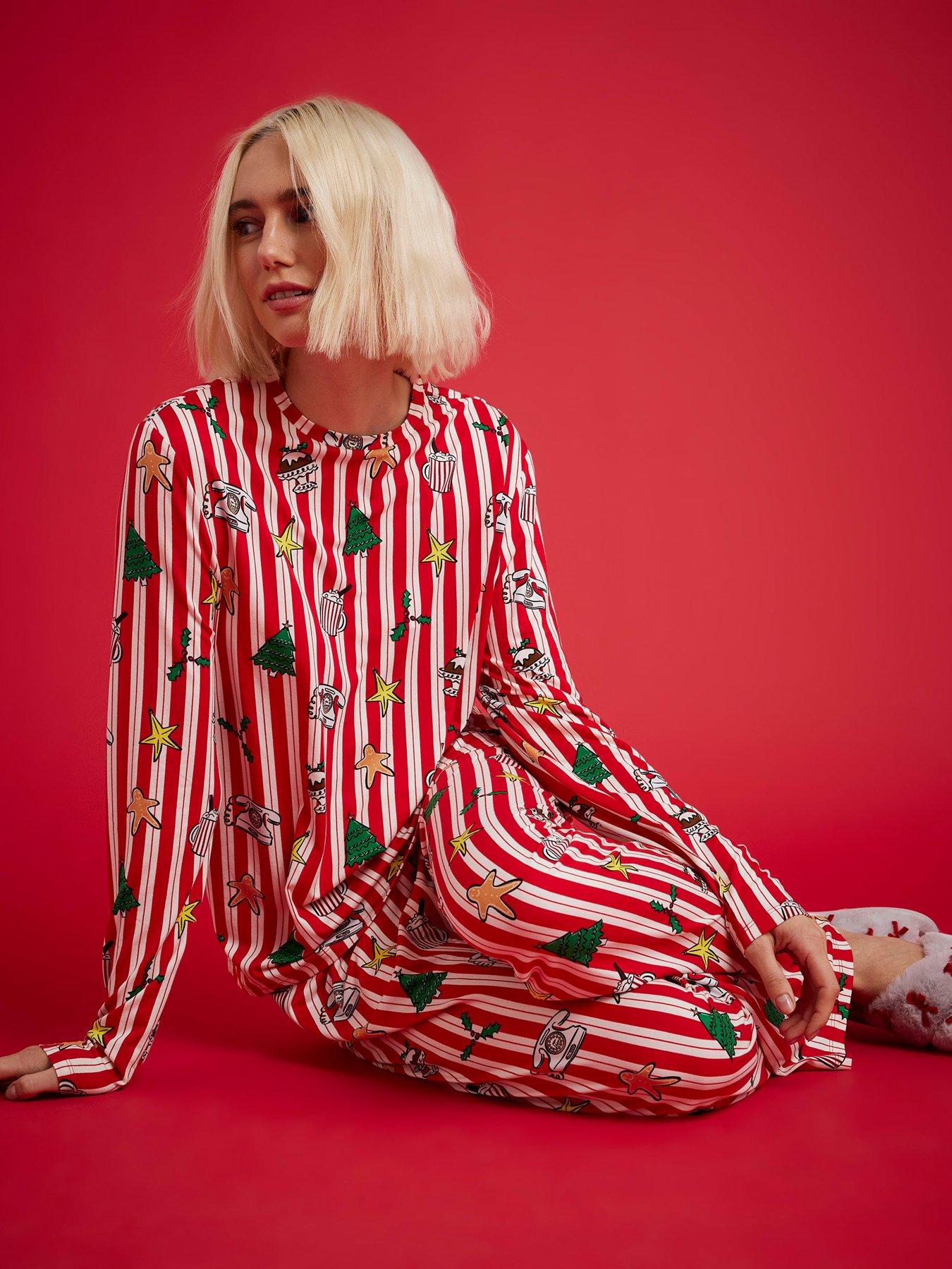  image of river-island-doodle-jersey-pyjama-set-red