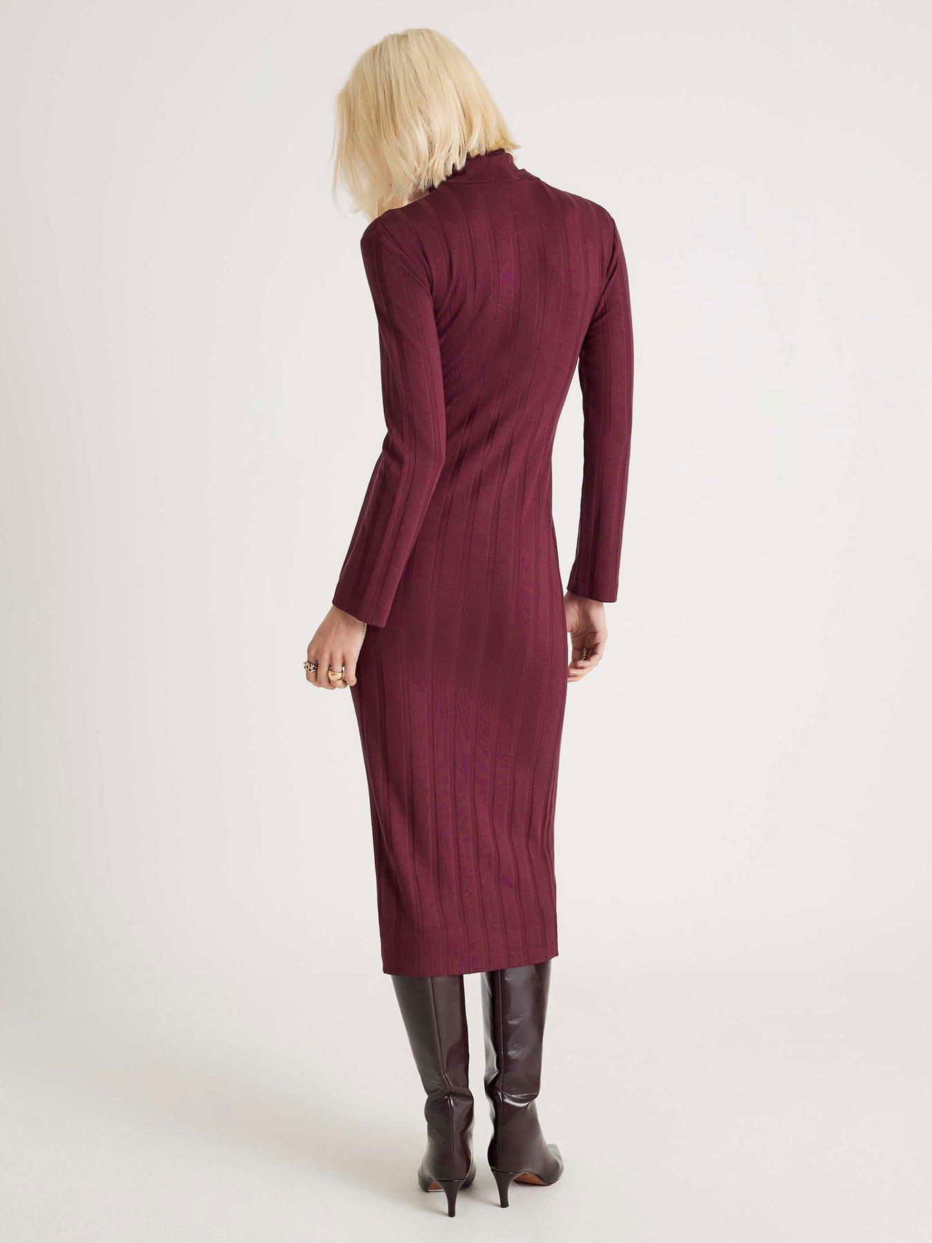  image of river-island-long-sleeve-cosy-wide-rib-midi-dress-red