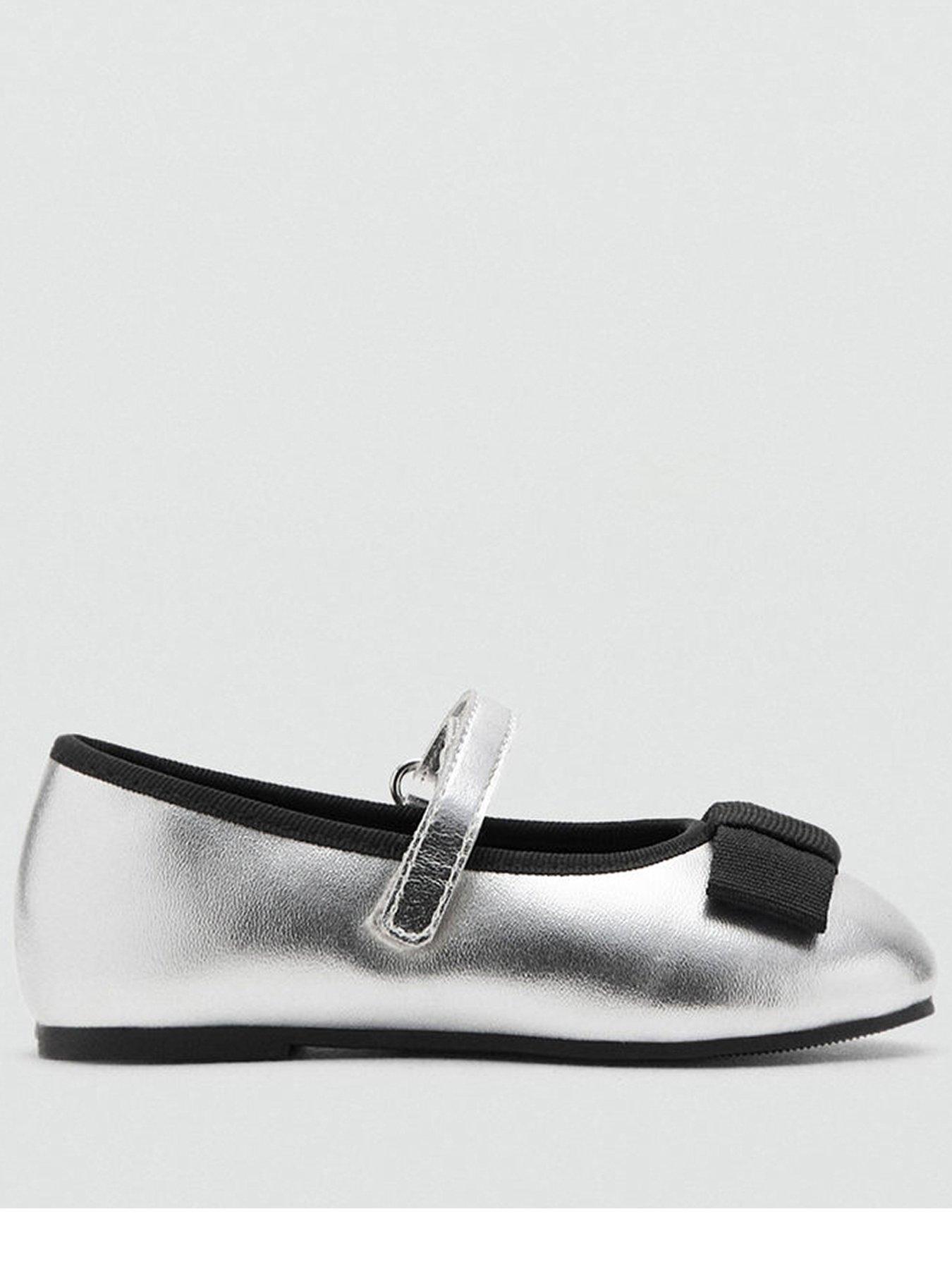 Mango Younger Girls Bow Metallic Ballet Flat Shoes - Silver