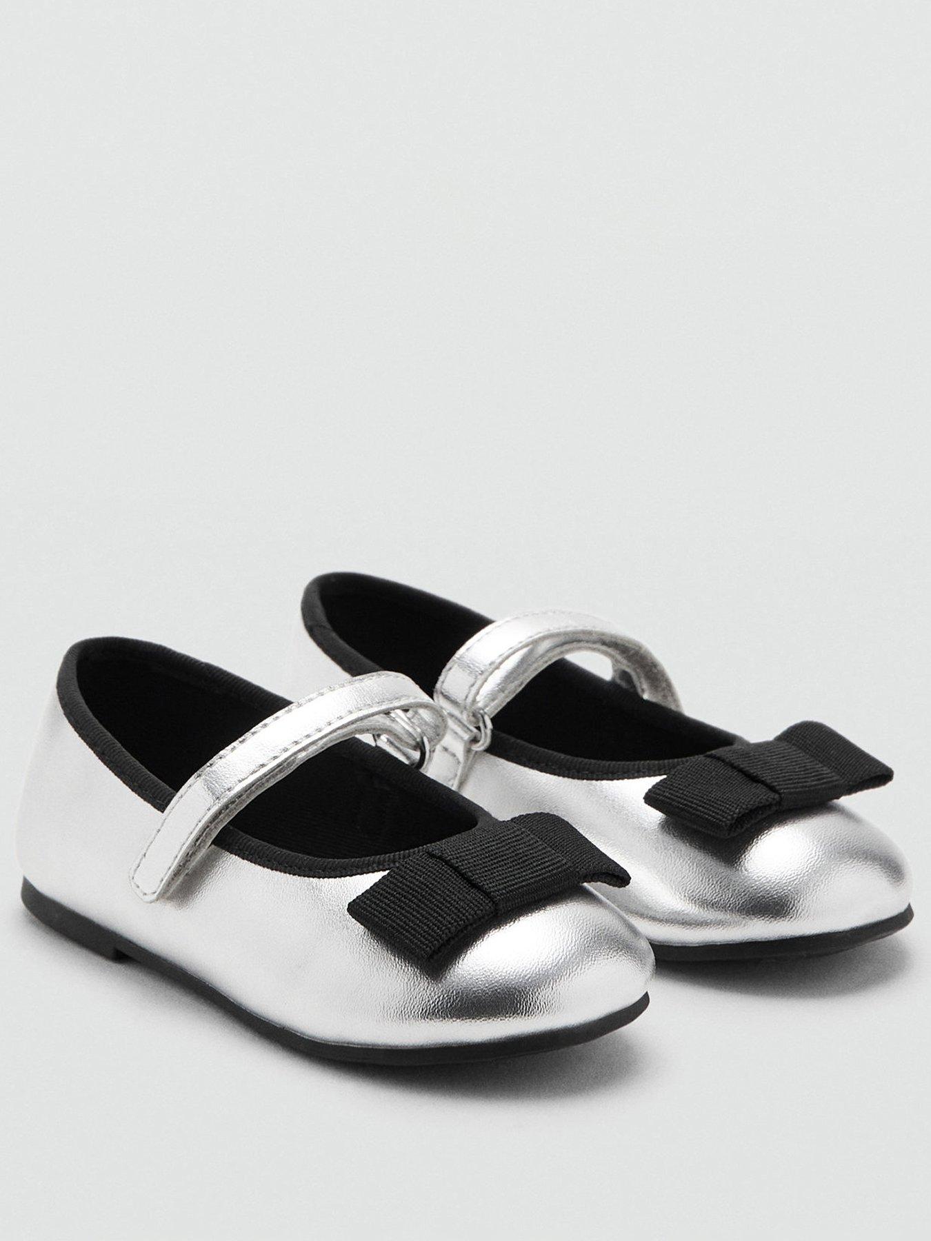 Image 2 of 4 of Mango Younger Girls Bow Metallic Ballet Flat Shoes - Silver