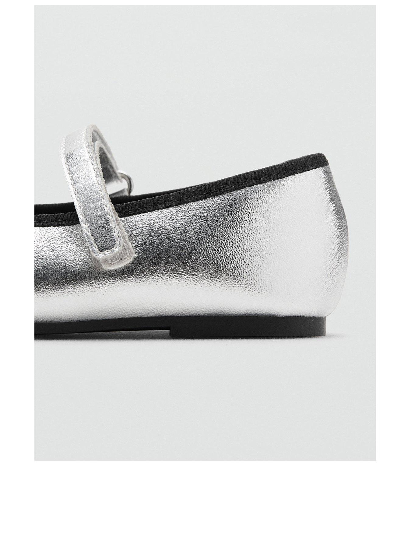 Image 3 of 4 of Mango Younger Girls Bow Metallic Ballet Flat Shoes - Silver
