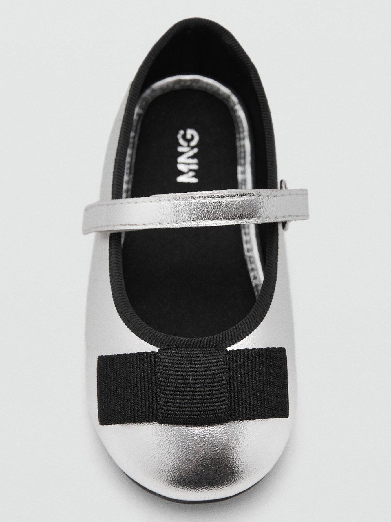 Image 4 of 4 of Mango Younger Girls Bow Metallic Ballet Flat Shoes - Silver