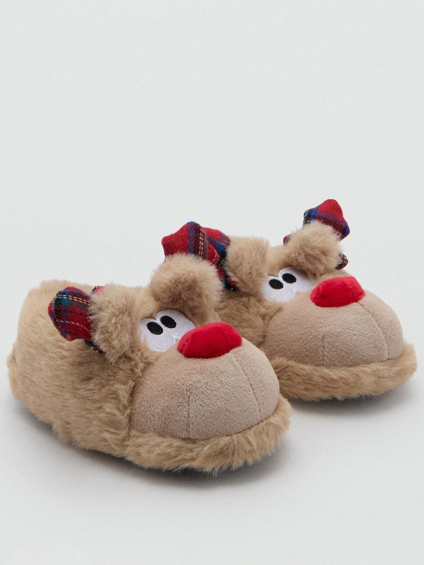 Mango Younger Girls Reindeer Novelty Christmas Slippers - Brown