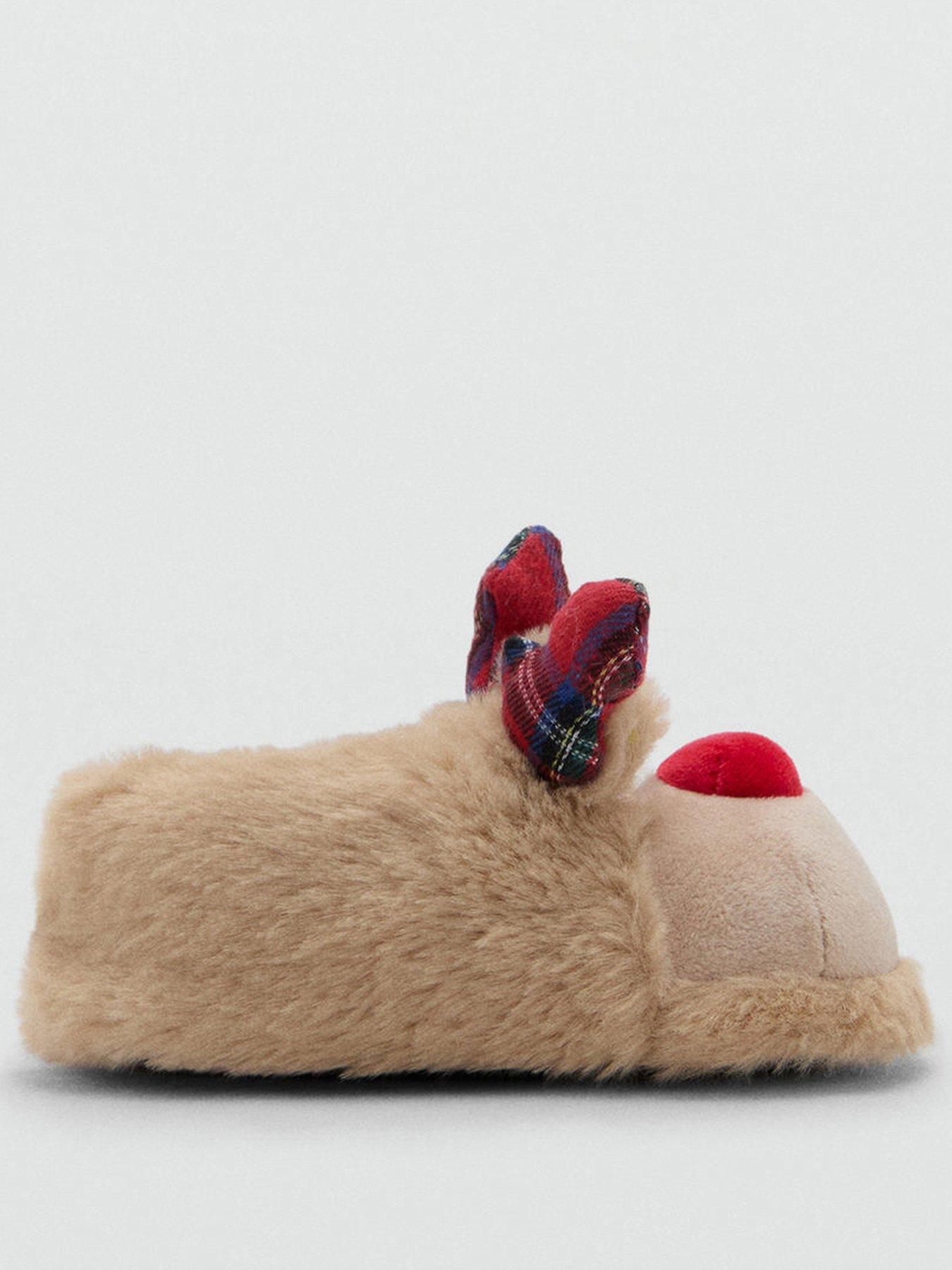  image of mango-younger-girls-reindeer-novelty-christmas-slippers-brown