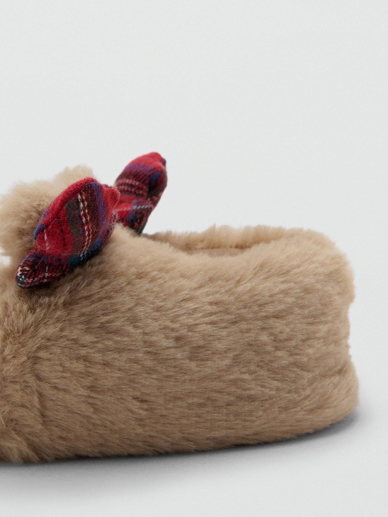  image of mango-younger-girls-reindeer-novelty-christmas-slippers-brown