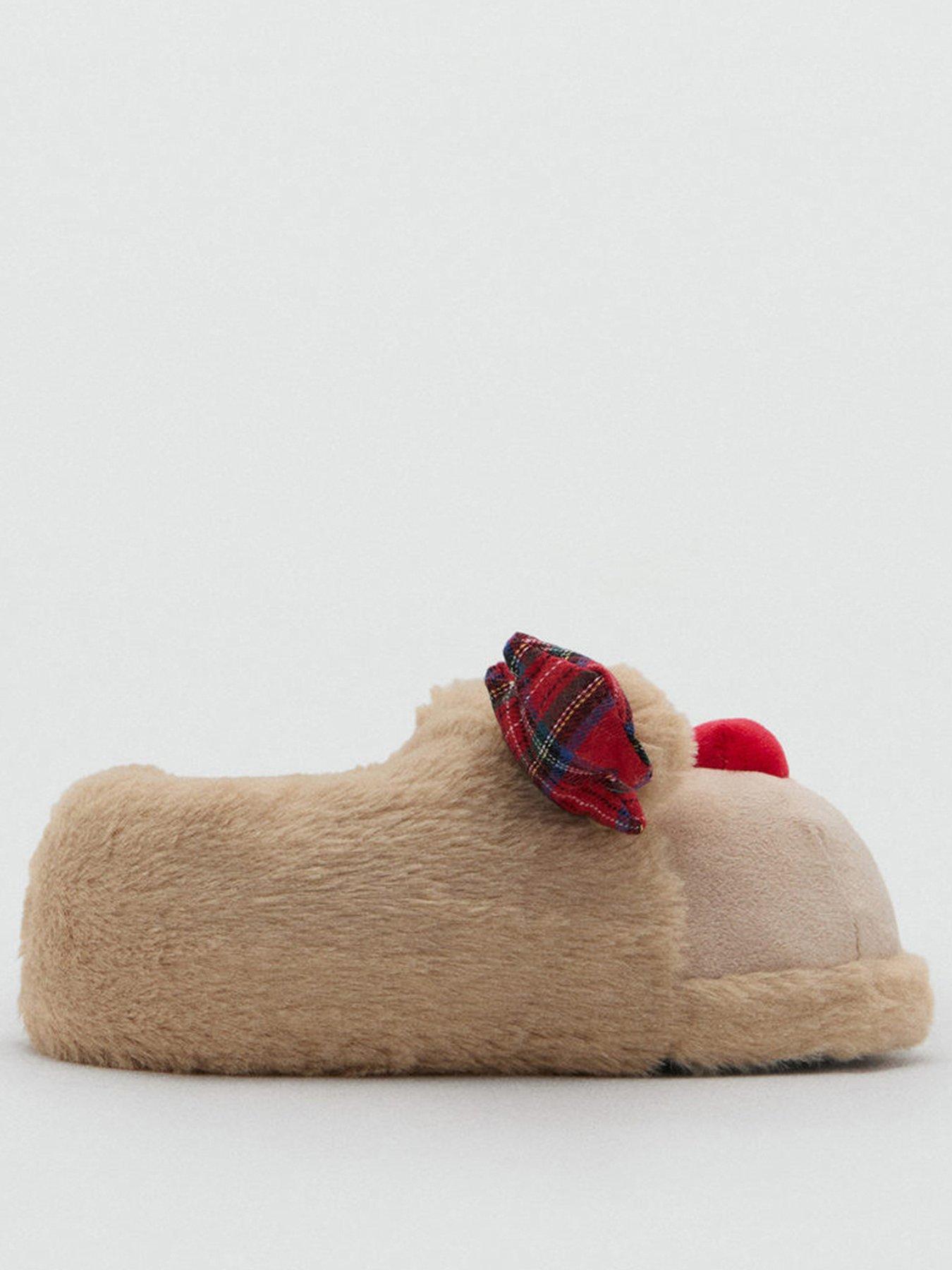 stillFront image of mango-girls-reindeer-novelty-christmas-slippers-brown