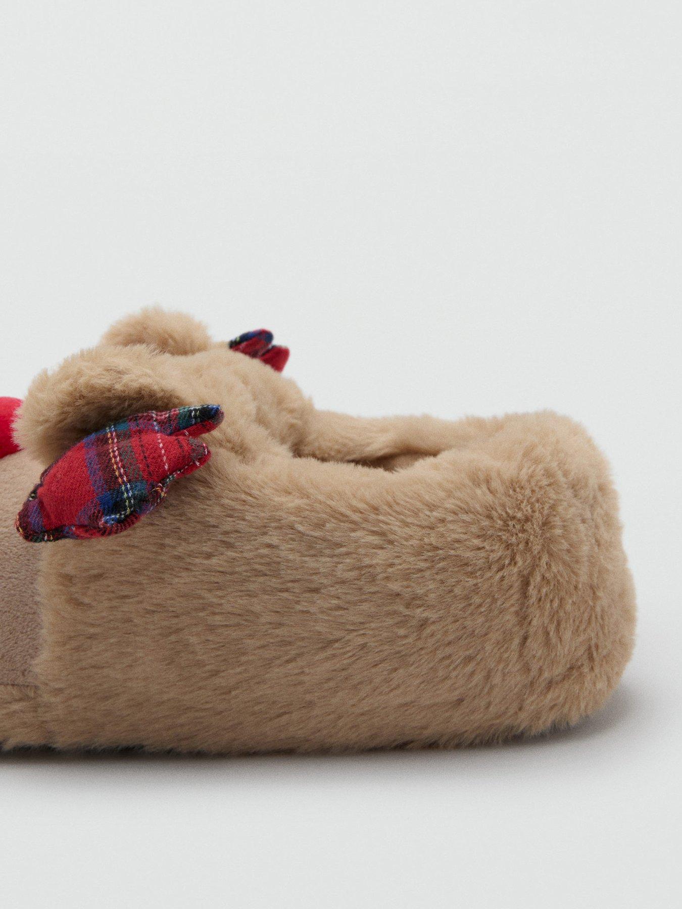  image of mango-girls-reindeer-novelty-christmas-slippers-brown