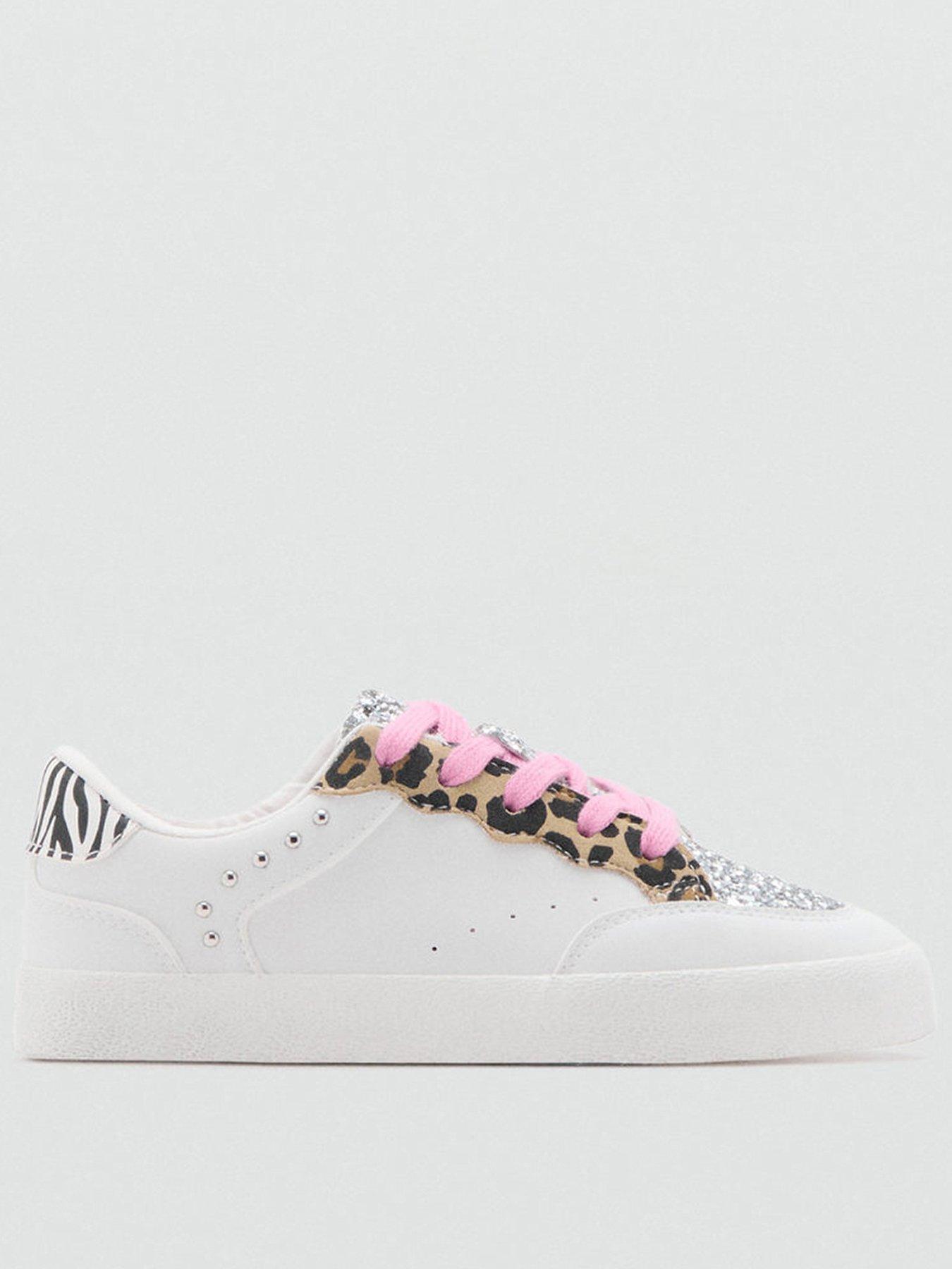 Mango Girls Leopard Sequin Trainers - White