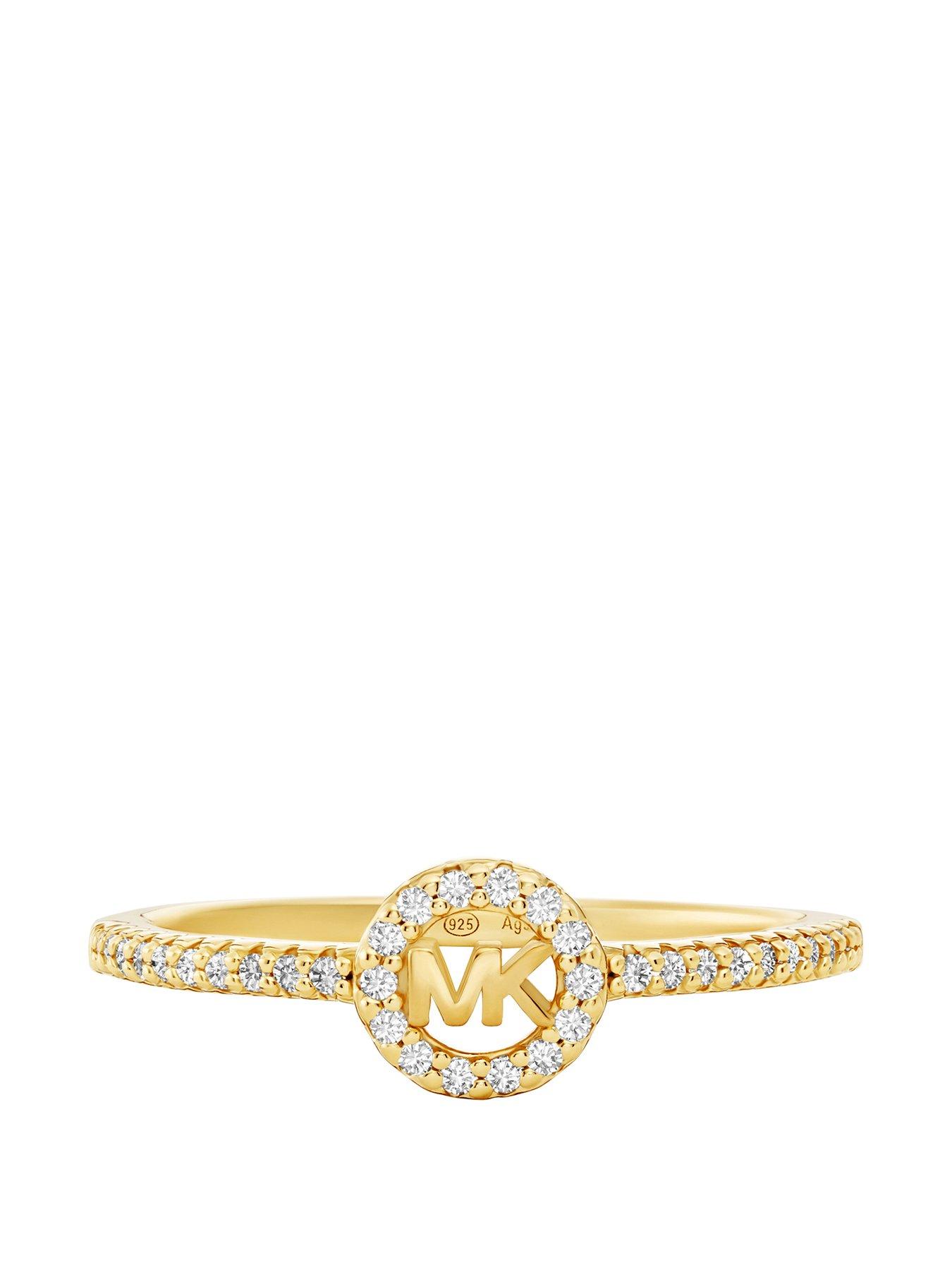 Michael Kors 14k Gold-Plated Sterling Silver Pavé Logo Ring