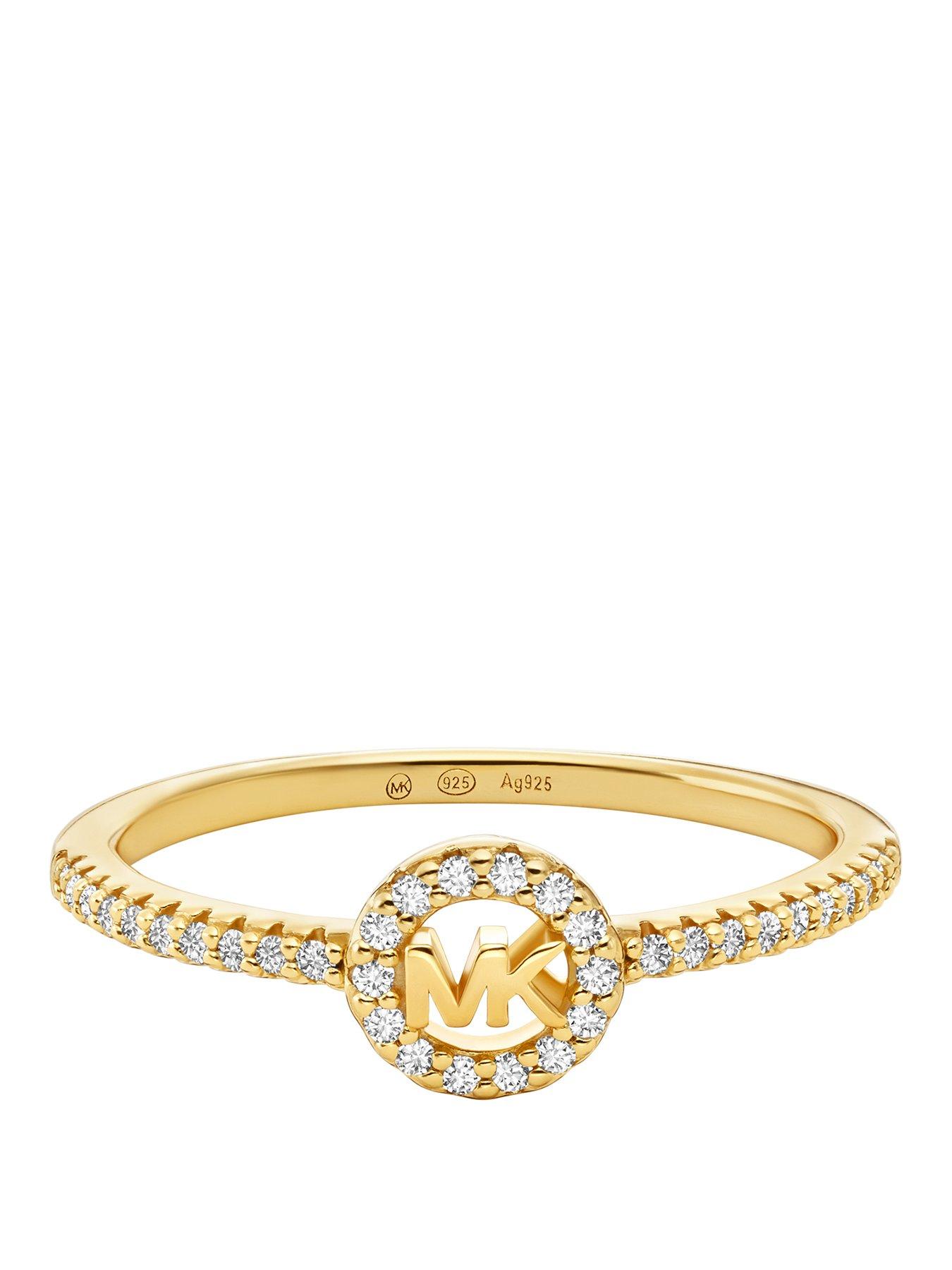 Michael Kors 14k Gold-Plated Sterling Silver Pavé Logo Ring