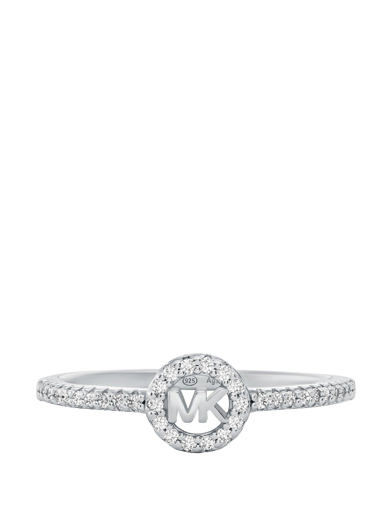 undefined Rhodium-Plated Sterling Silver Pavé Logo Ring