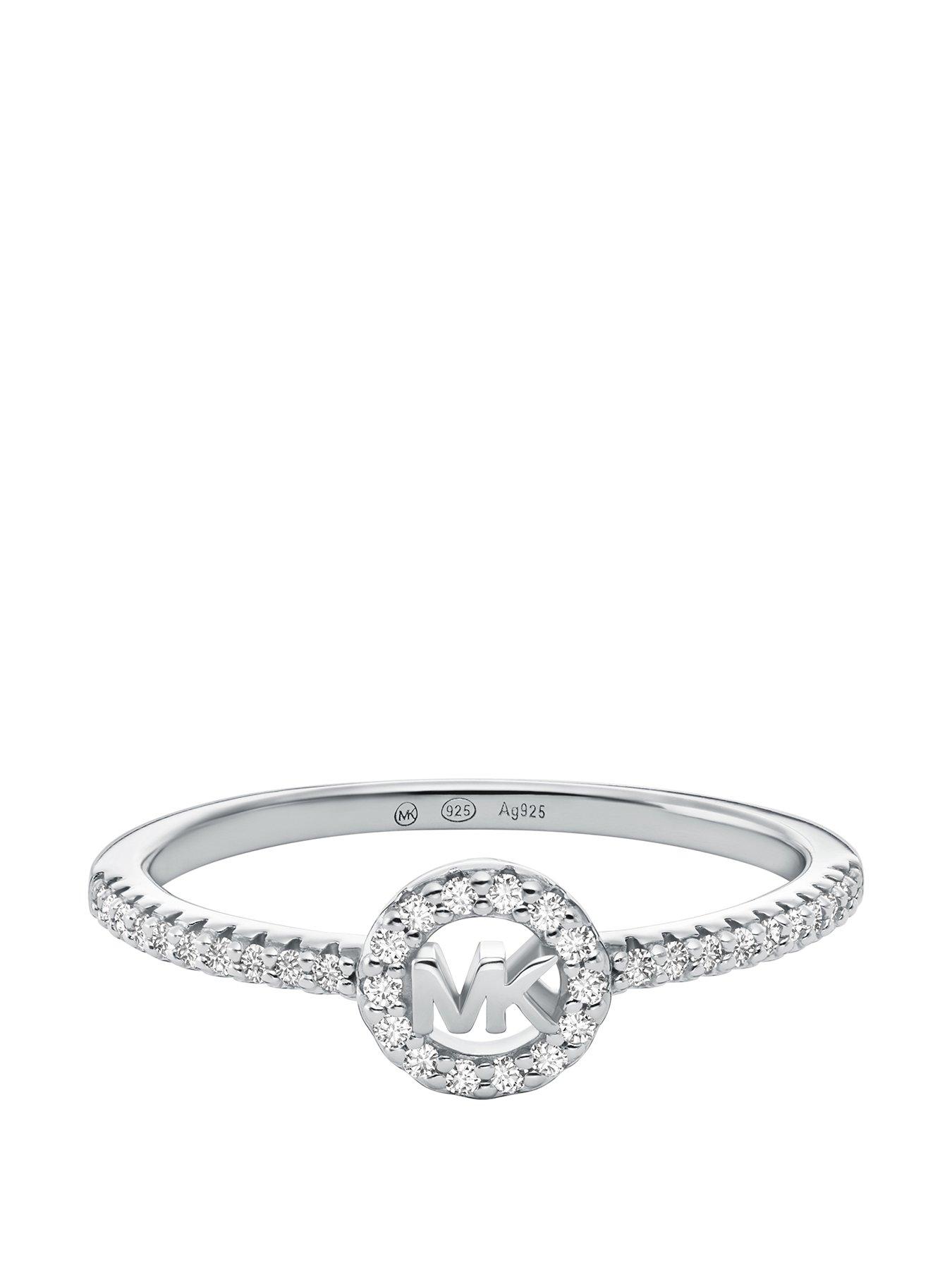 Image 2 of 3 of Michael Kors Rhodium-Plated Sterling Silver Pav&eacute;&nbsp;Logo Ring