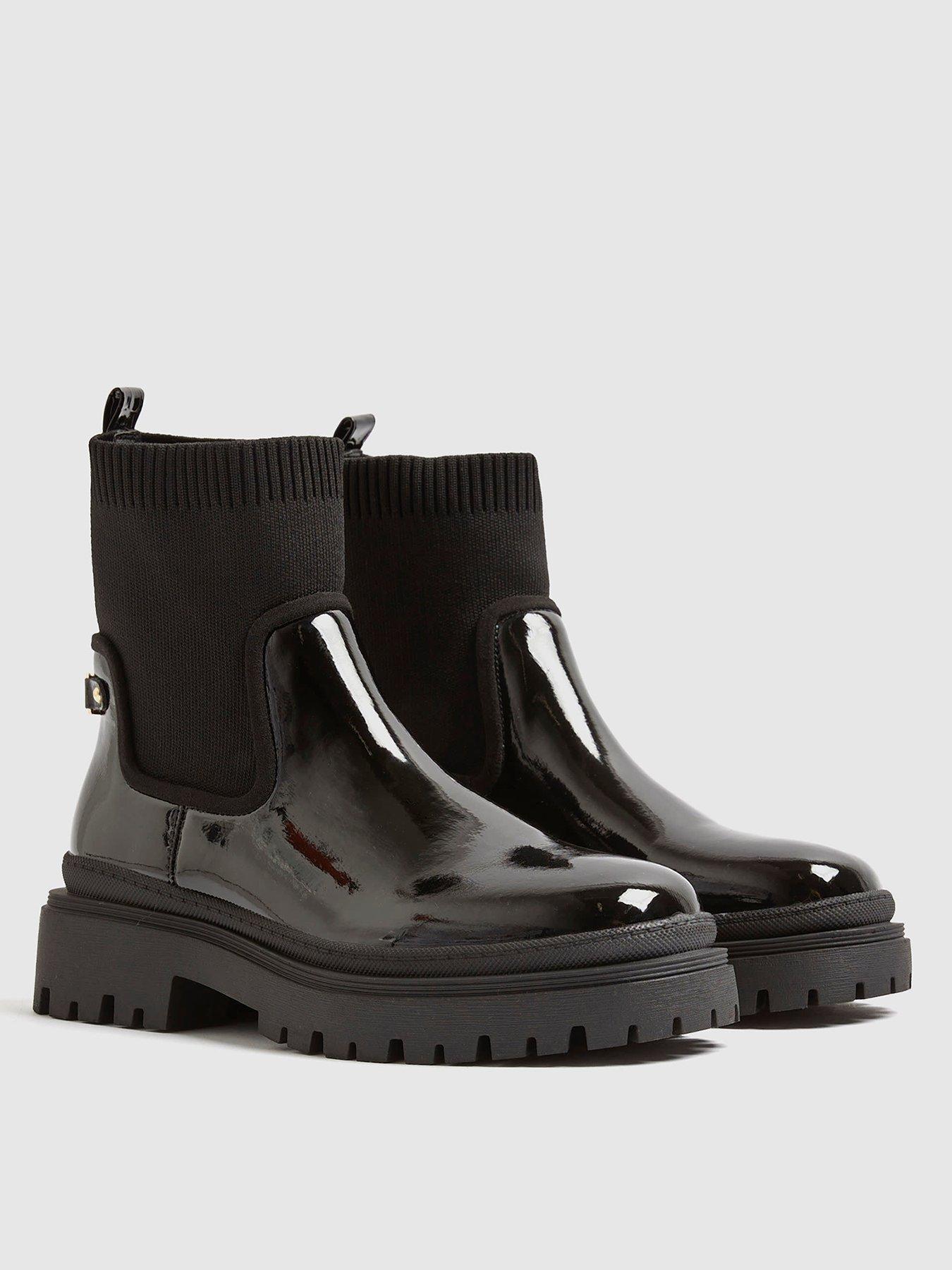 Image 3 of 6 of River Island Wide Knit Chunky Ankle Boot - Black