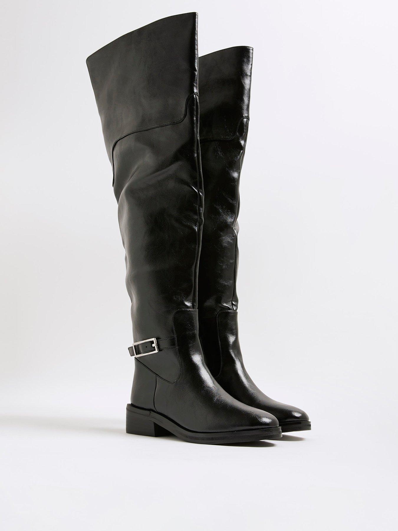 Image 3 of 6 of River Island Thigh High Buckle Boot - Black