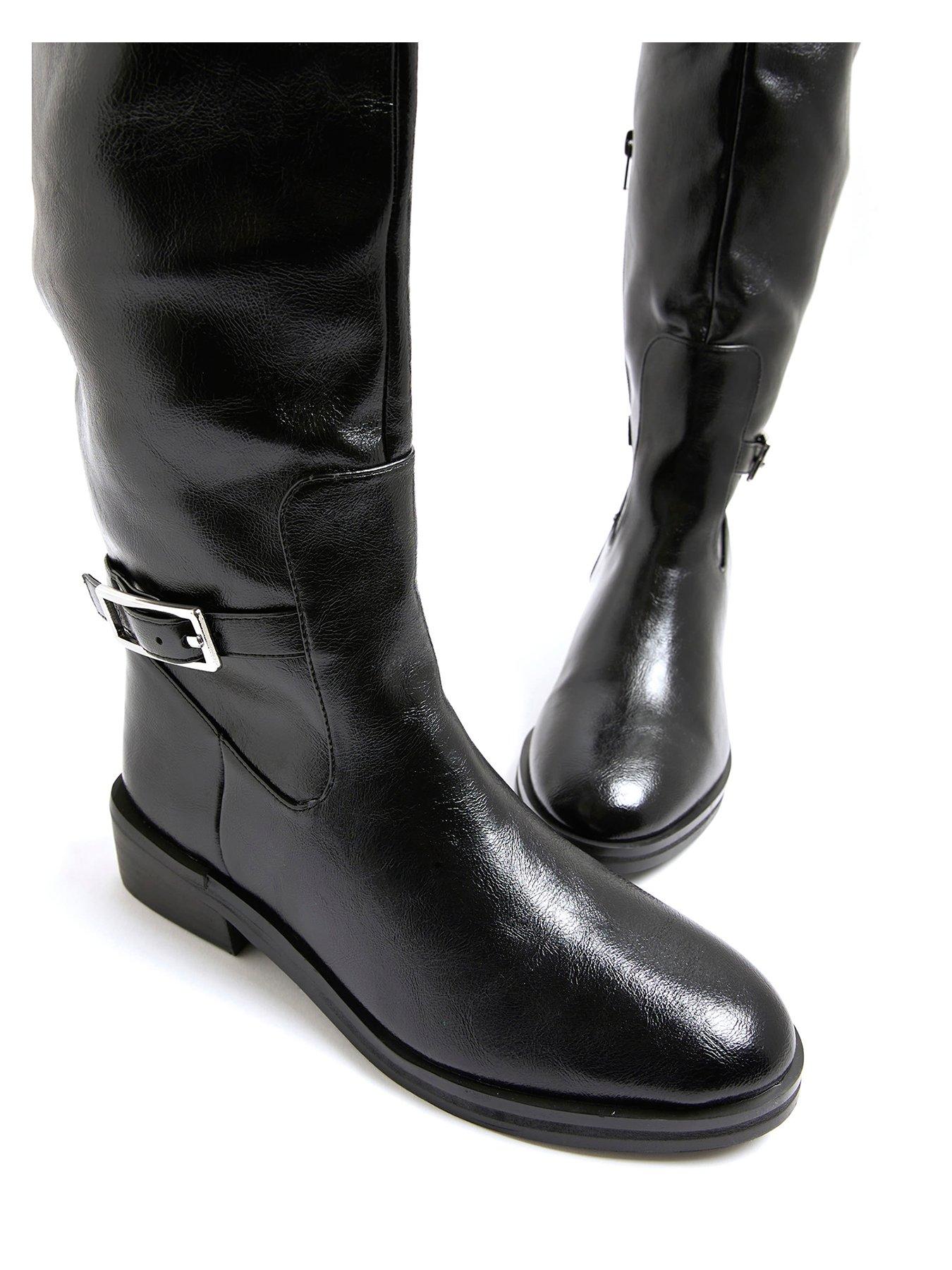 Image 5 of 6 of River Island Thigh High Buckle Boot - Black