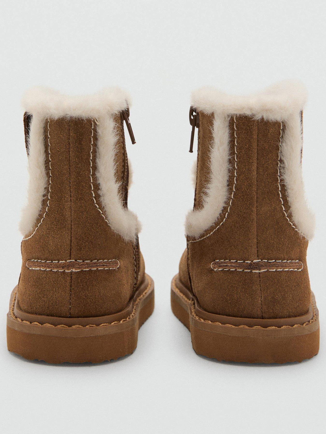 Image 3 of 5 of Mango Younger Girls Faux Fur Trim Leather Boots - Brown